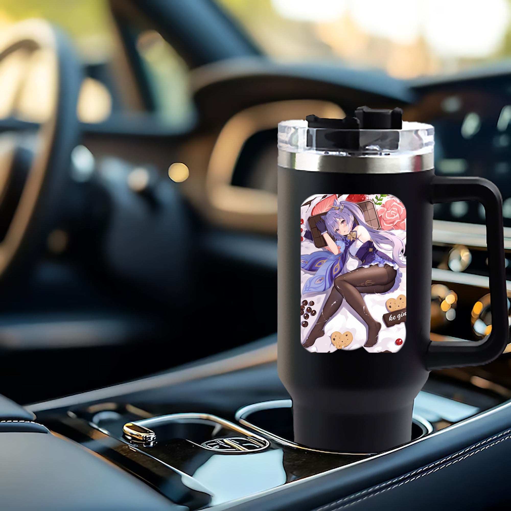 げんし神 刻晴 こくせい genshin Kokusei 1200mL車用タンブラー - クリスタルステッカー（プラスチックストロー付き）