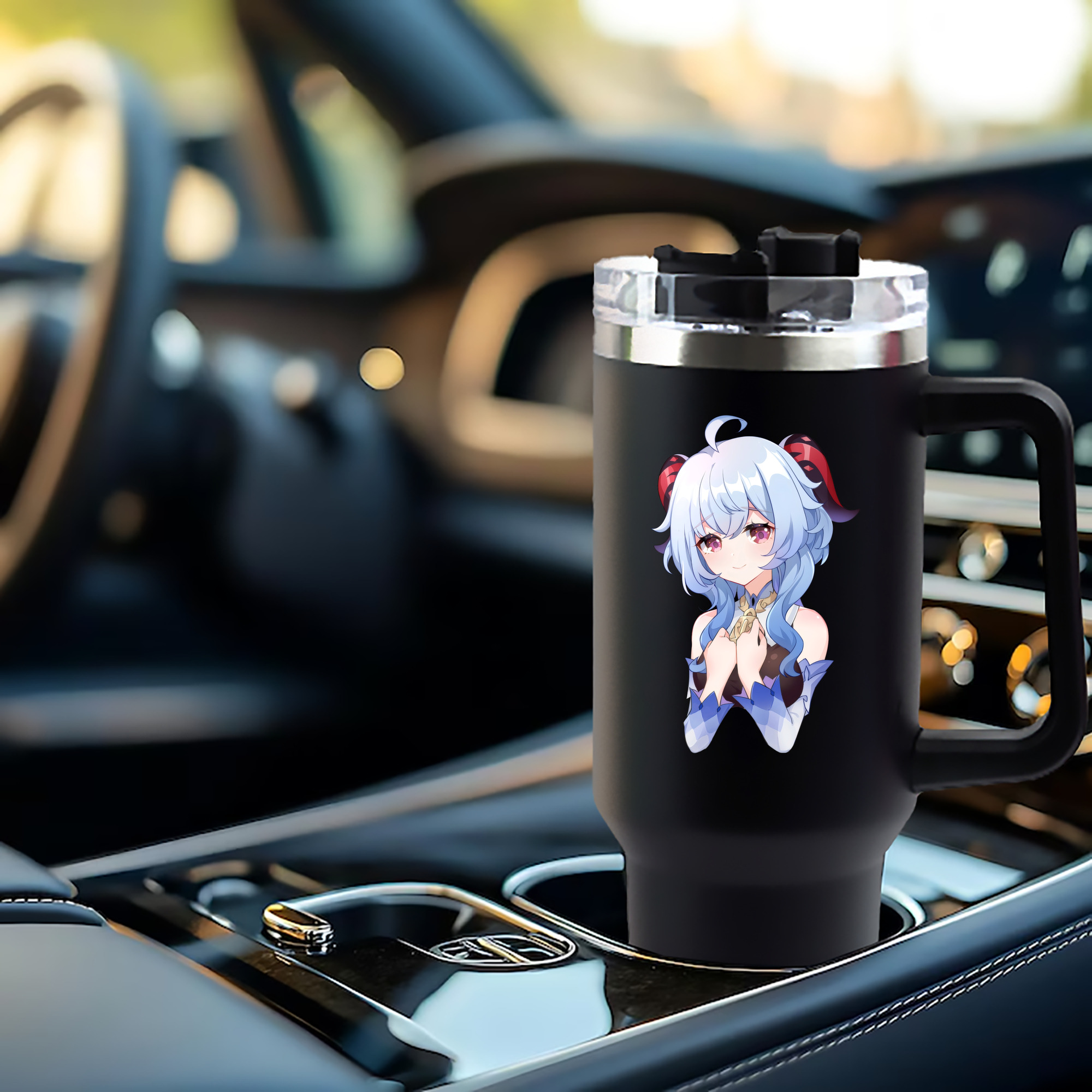 げんし神 甘雨 かんう genshin Ganyu 1200mL車用タンブラー - クリスタルステッカー（プラスチックストロー付き）