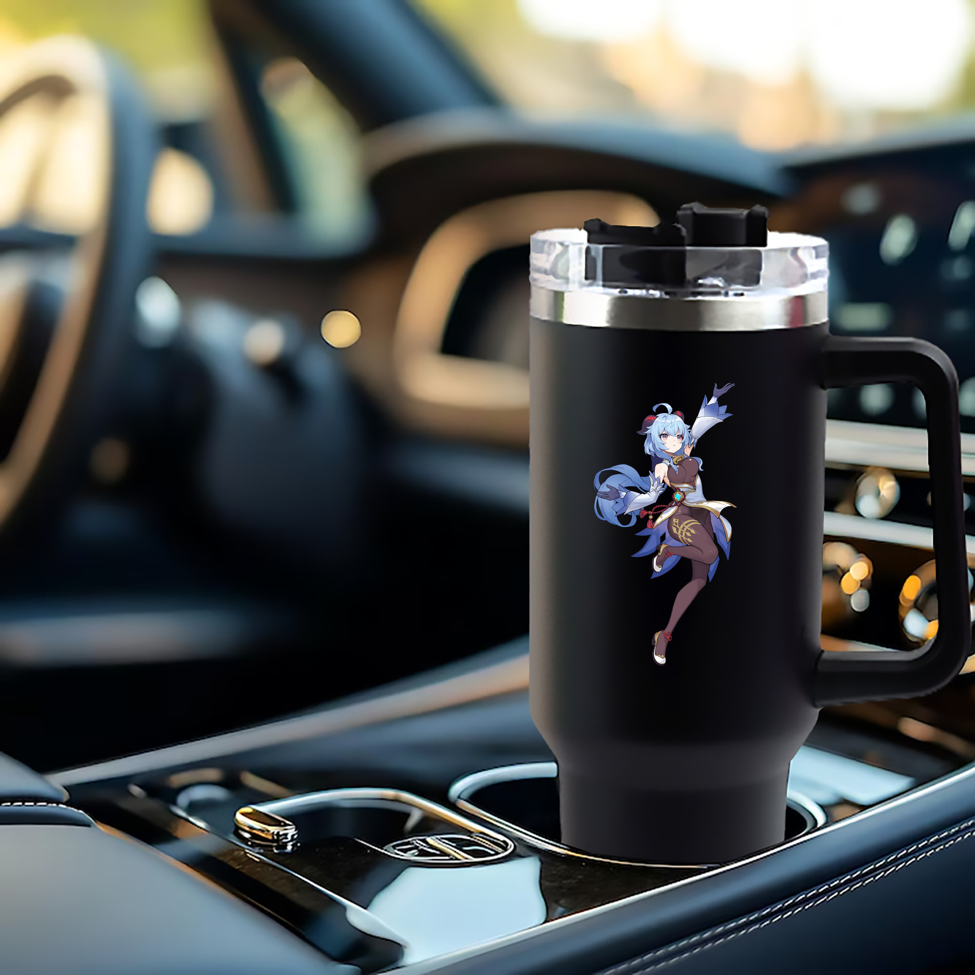 げんし神 甘雨 かんう genshin Ganyu 1200mL車用タンブラー - クリスタルステッカー（プラスチックストロー付き）