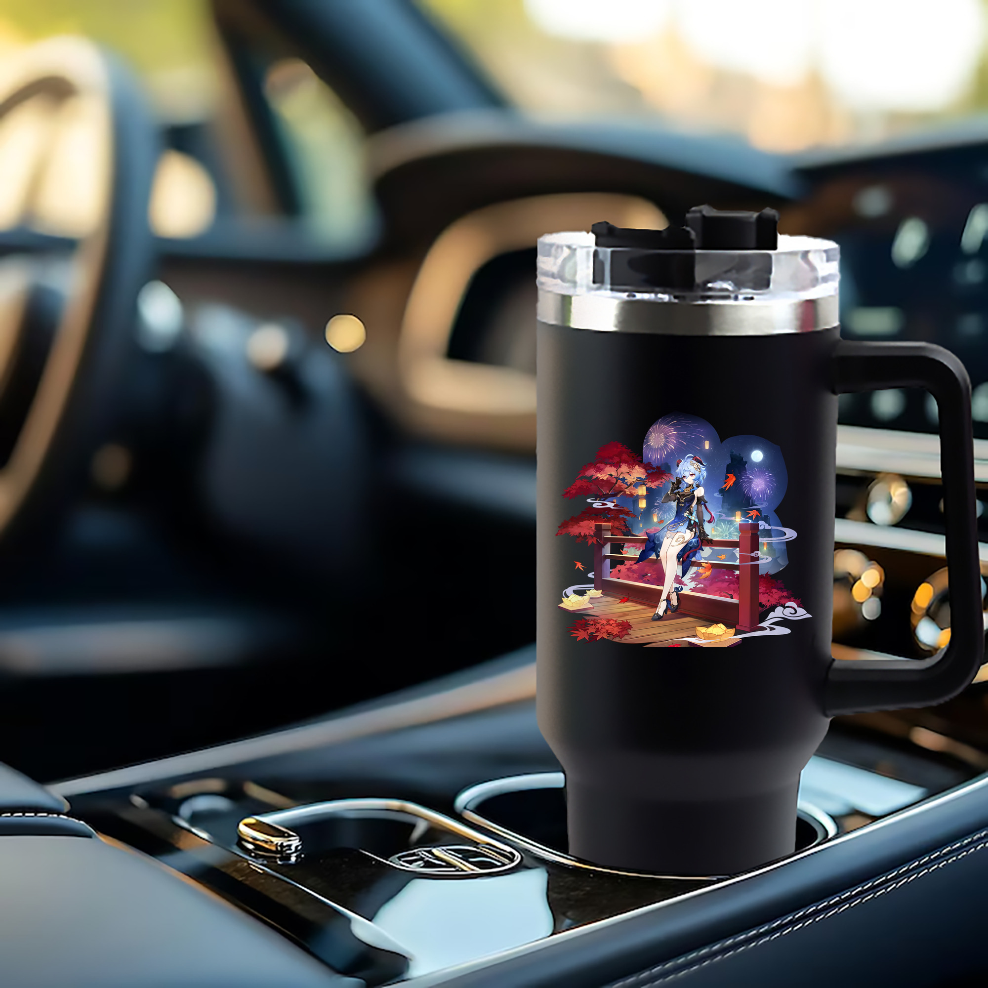 げんし神 甘雨 かんう genshin Ganyu 1200mL車用タンブラー - クリスタルステッカー（プラスチックストロー付き）