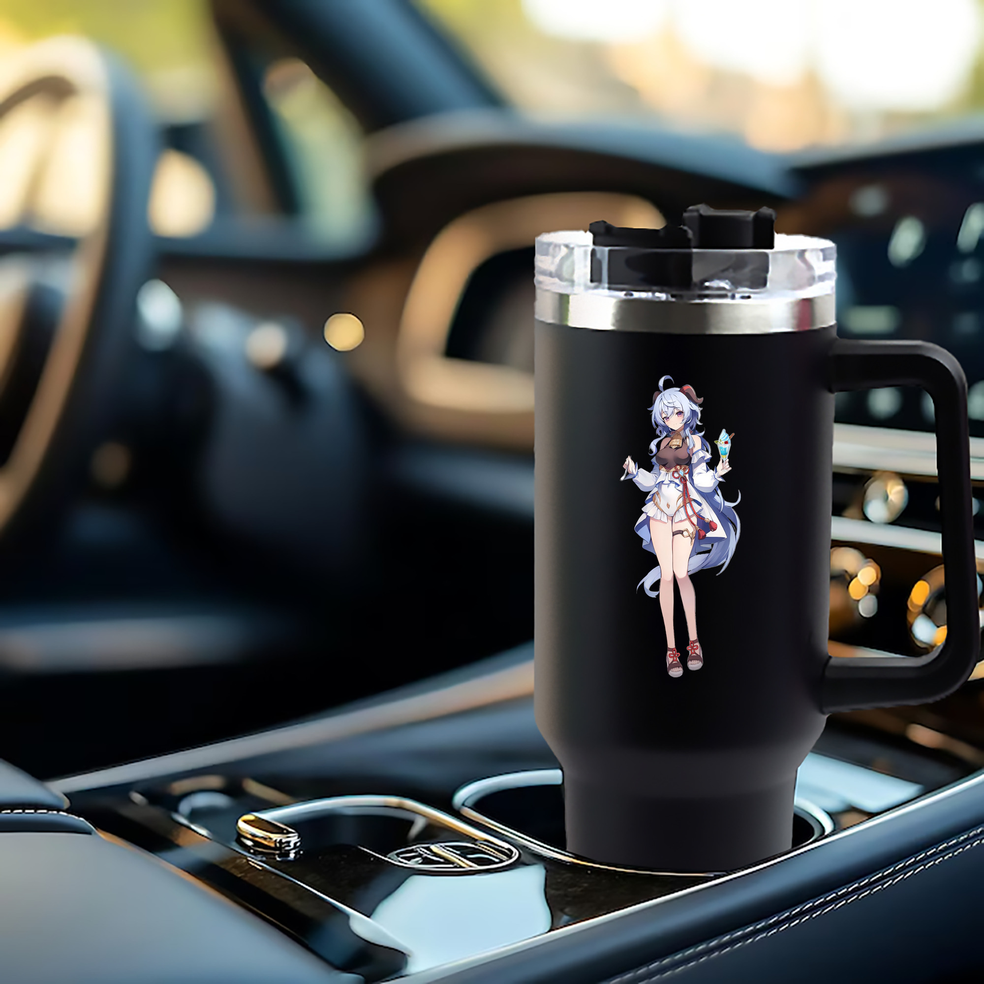 げんし神 甘雨 かんう genshin Ganyu 1200mL車用タンブラー - クリスタルステッカー（プラスチックストロー付き）
