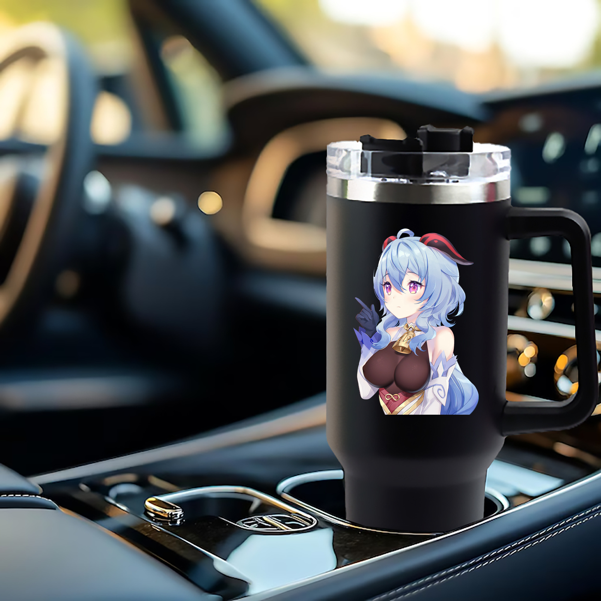 げんし神 甘雨 かんう genshin Ganyu 1200mL車用タンブラー - クリスタルステッカー（プラスチックストロー付き）