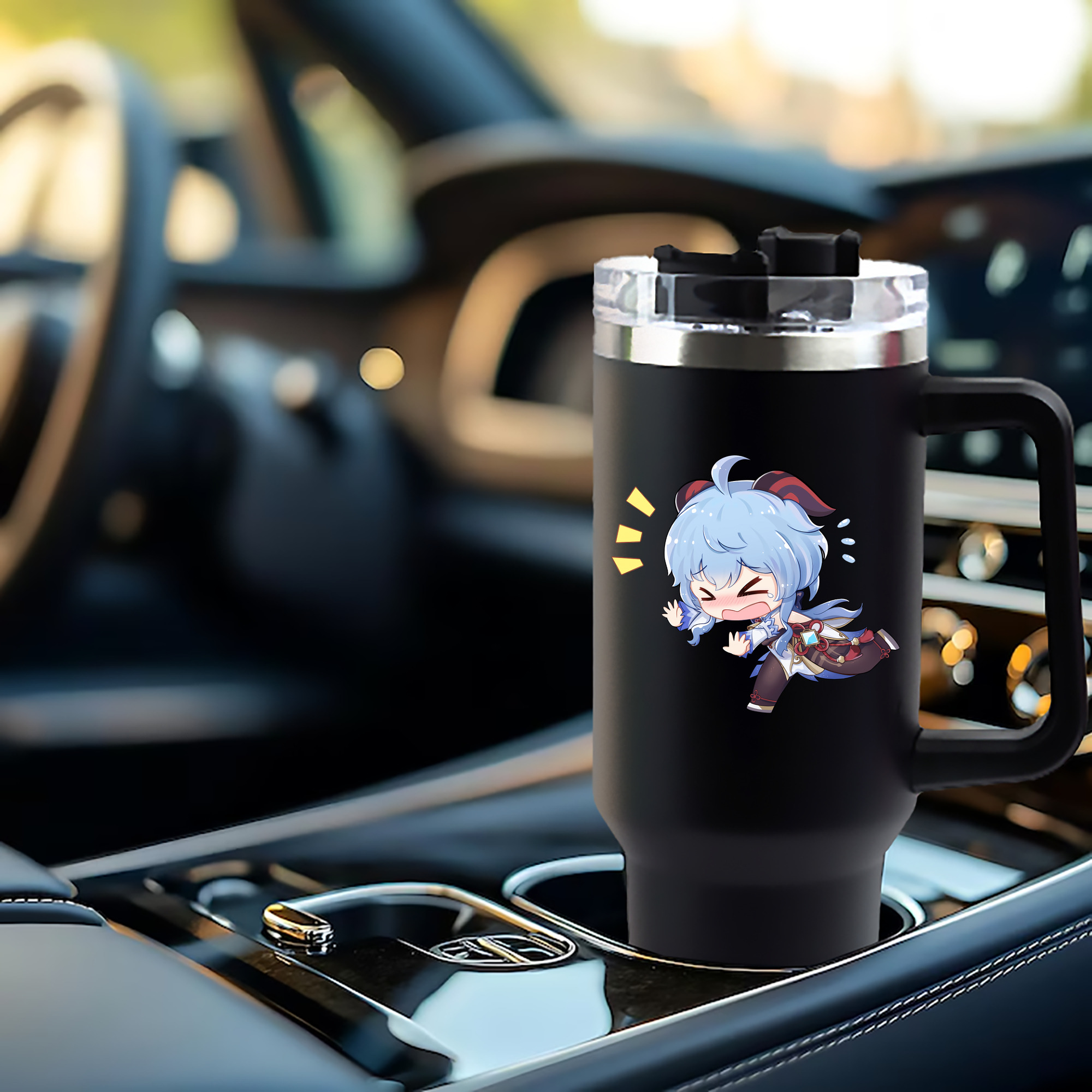 げんし神 甘雨 かんう genshin Ganyu 1200mL車用タンブラー - クリスタルステッカー（プラスチックストロー付き）