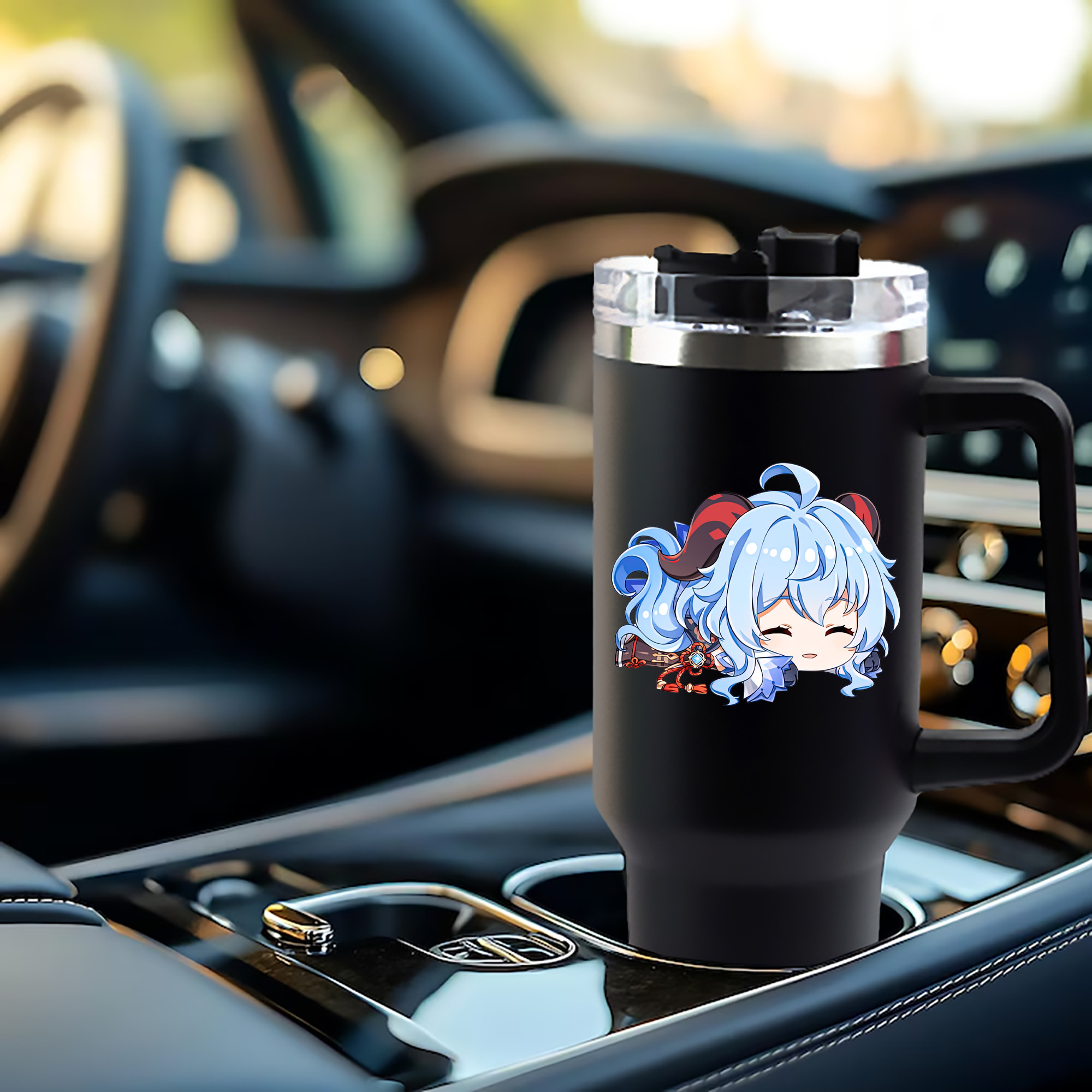 げんし神 甘雨 かんう genshin Ganyu 1200mL車用タンブラー - クリスタルステッカー（プラスチックストロー付き）