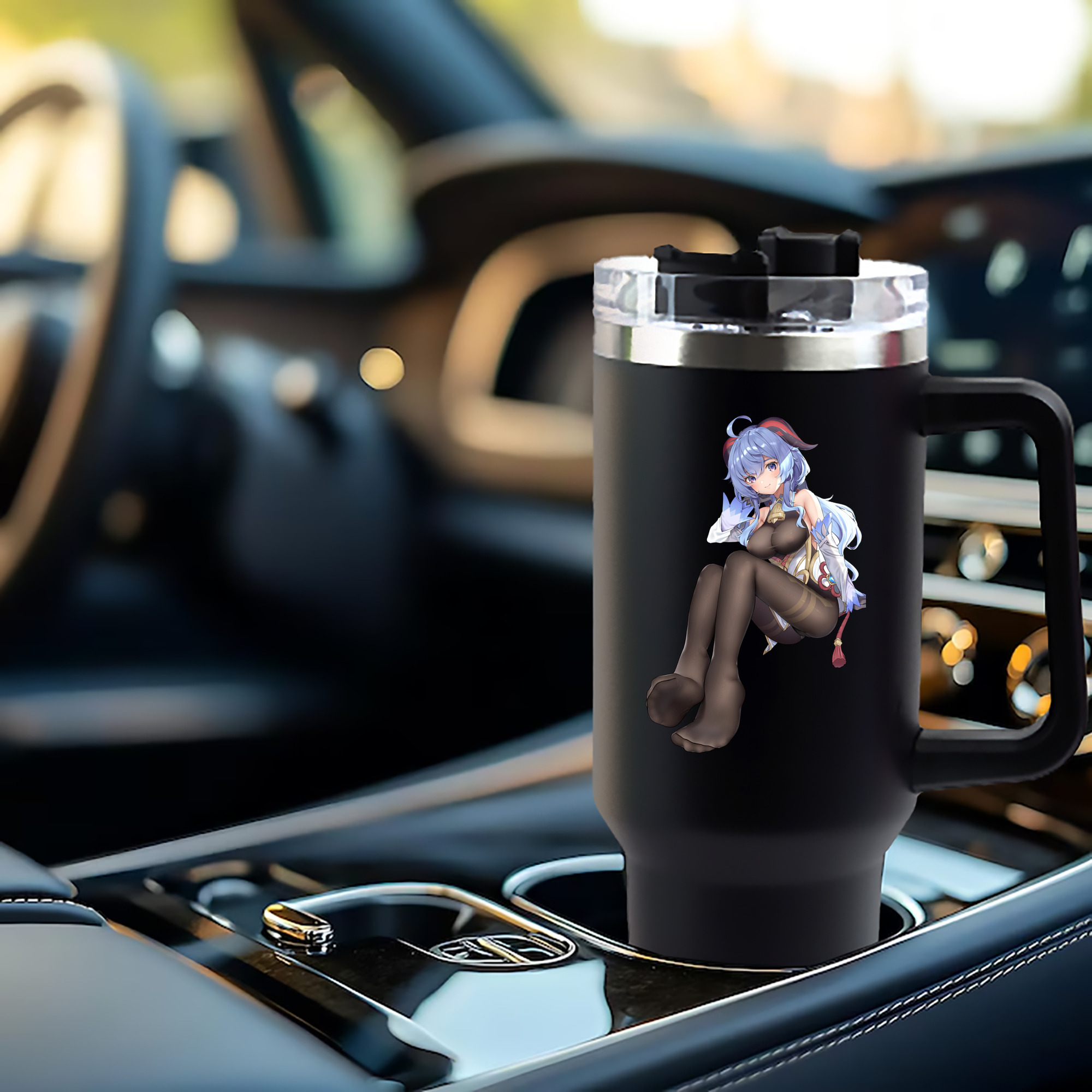 げんし神 甘雨 かんう genshin Ganyu 1200mL車用タンブラー - クリスタルステッカー（プラスチックストロー付き）