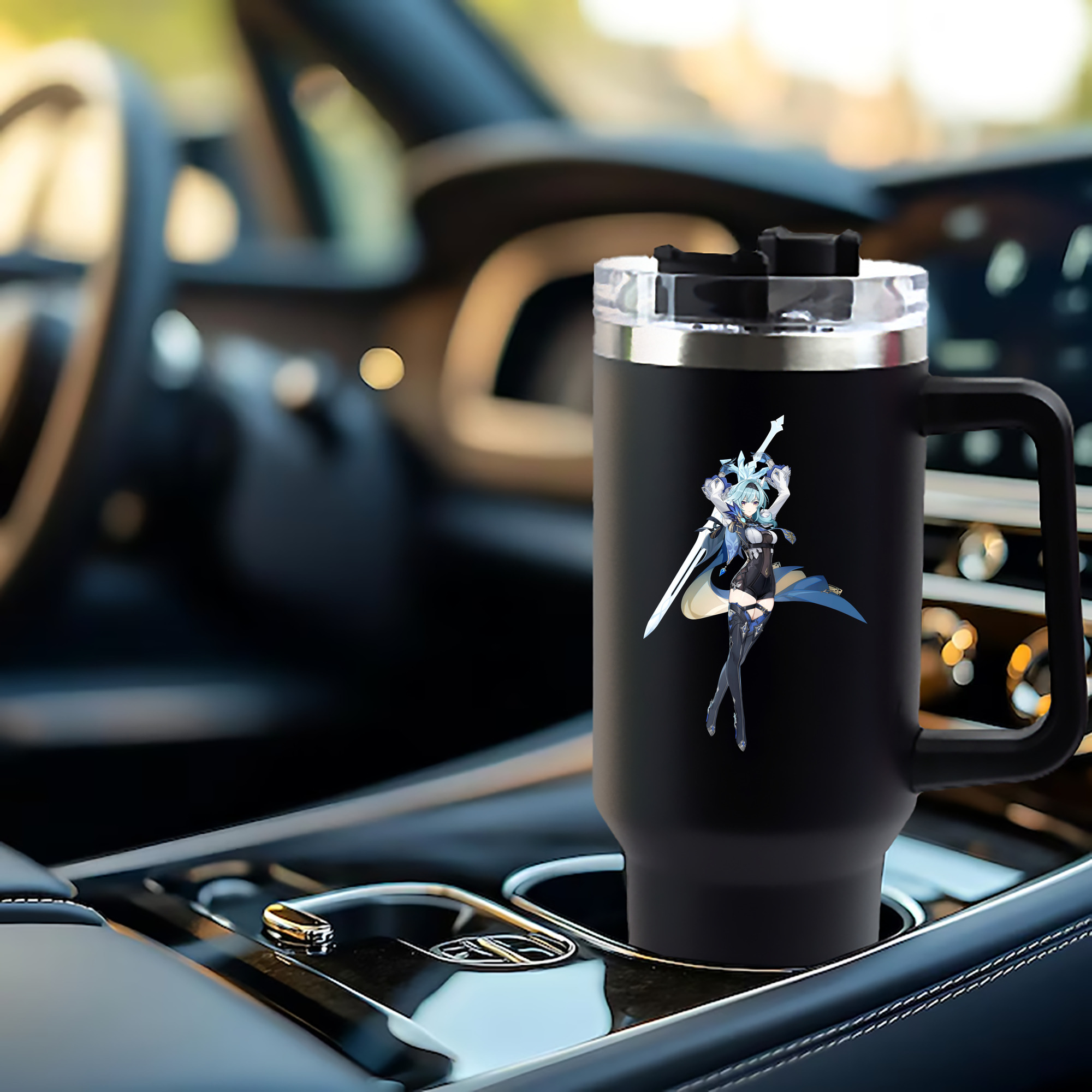 げんし神 优菈 ゆうら genshin Yūra 1200mL車用タンブラー - クリスタルステッカー（プラスチックストロー付き）