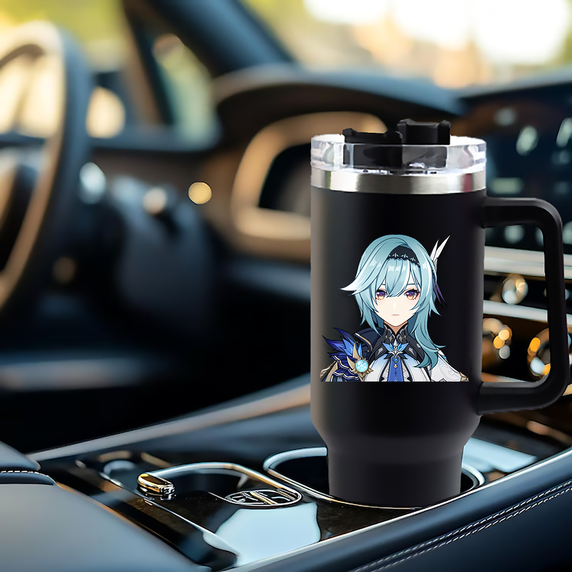 げんし神 优菈 ゆうら genshin Yūra 1200mL車用タンブラー - クリスタルステッカー（プラスチックストロー付き）