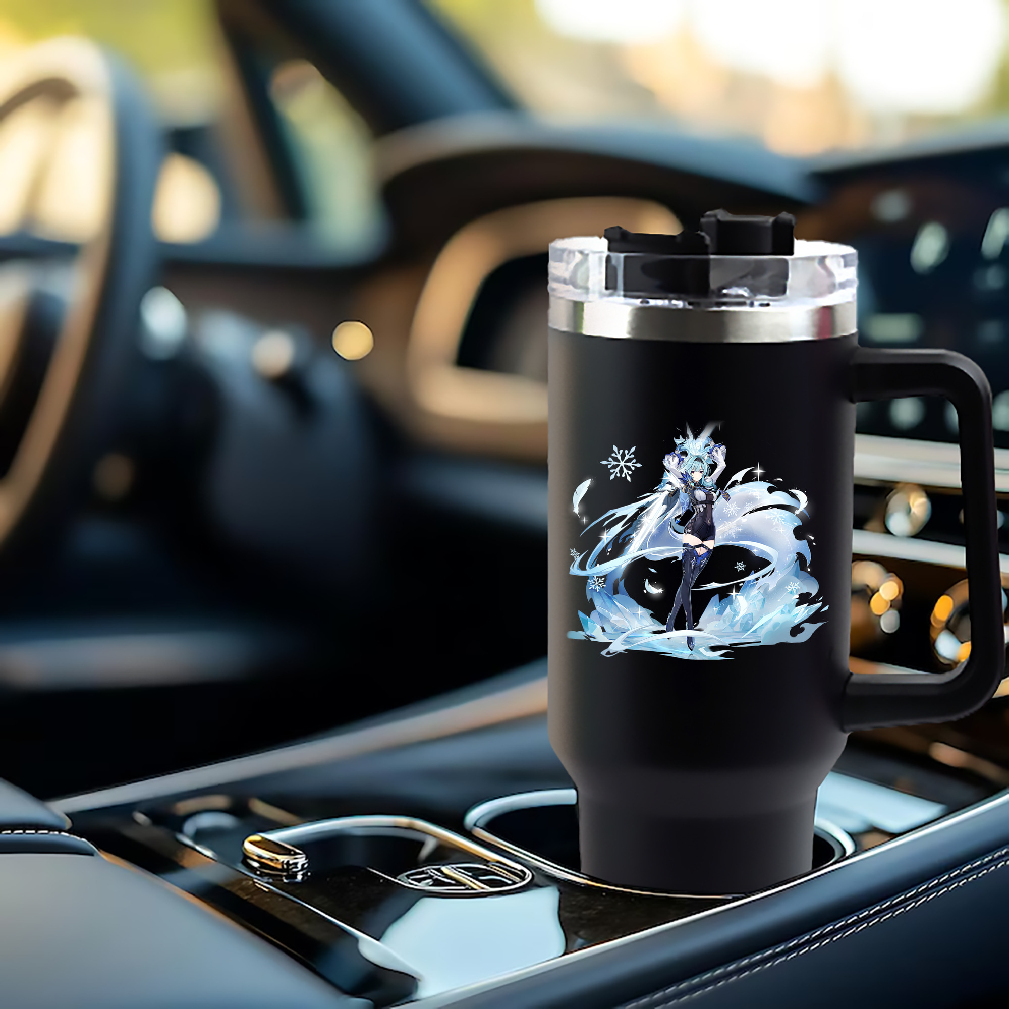 げんし神 优菈 ゆうら genshin Yūra 1200mL車用タンブラー - クリスタルステッカー（プラスチックストロー付き）