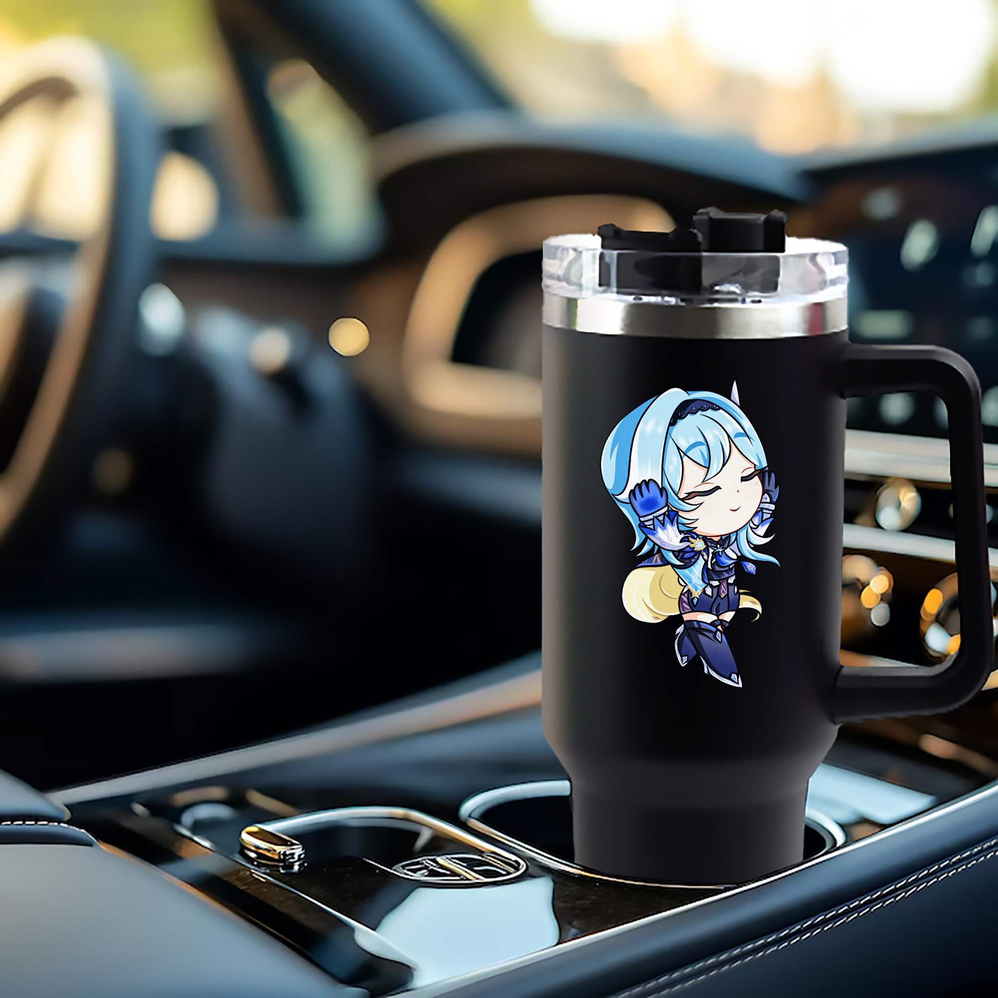 げんし神 优菈 ゆうら genshin Yūra 1200mL車用タンブラー - クリスタルステッカー（プラスチックストロー付き）