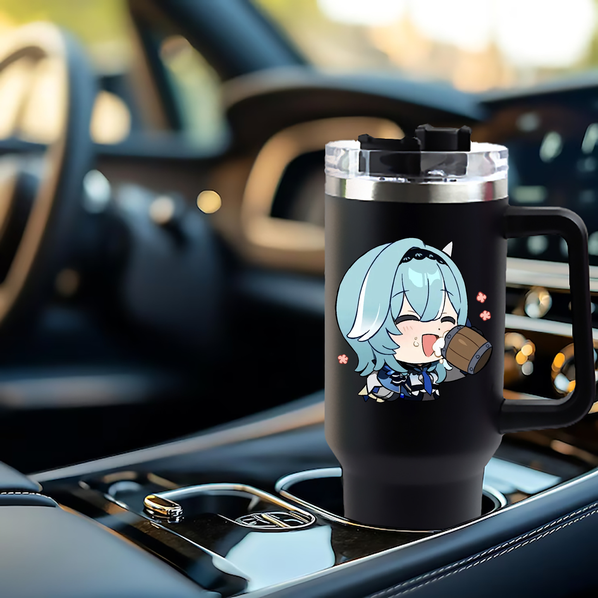 げんし神 优菈 ゆうら genshin Yūra 1200mL車用タンブラー - クリスタルステッカー（プラスチックストロー付き）