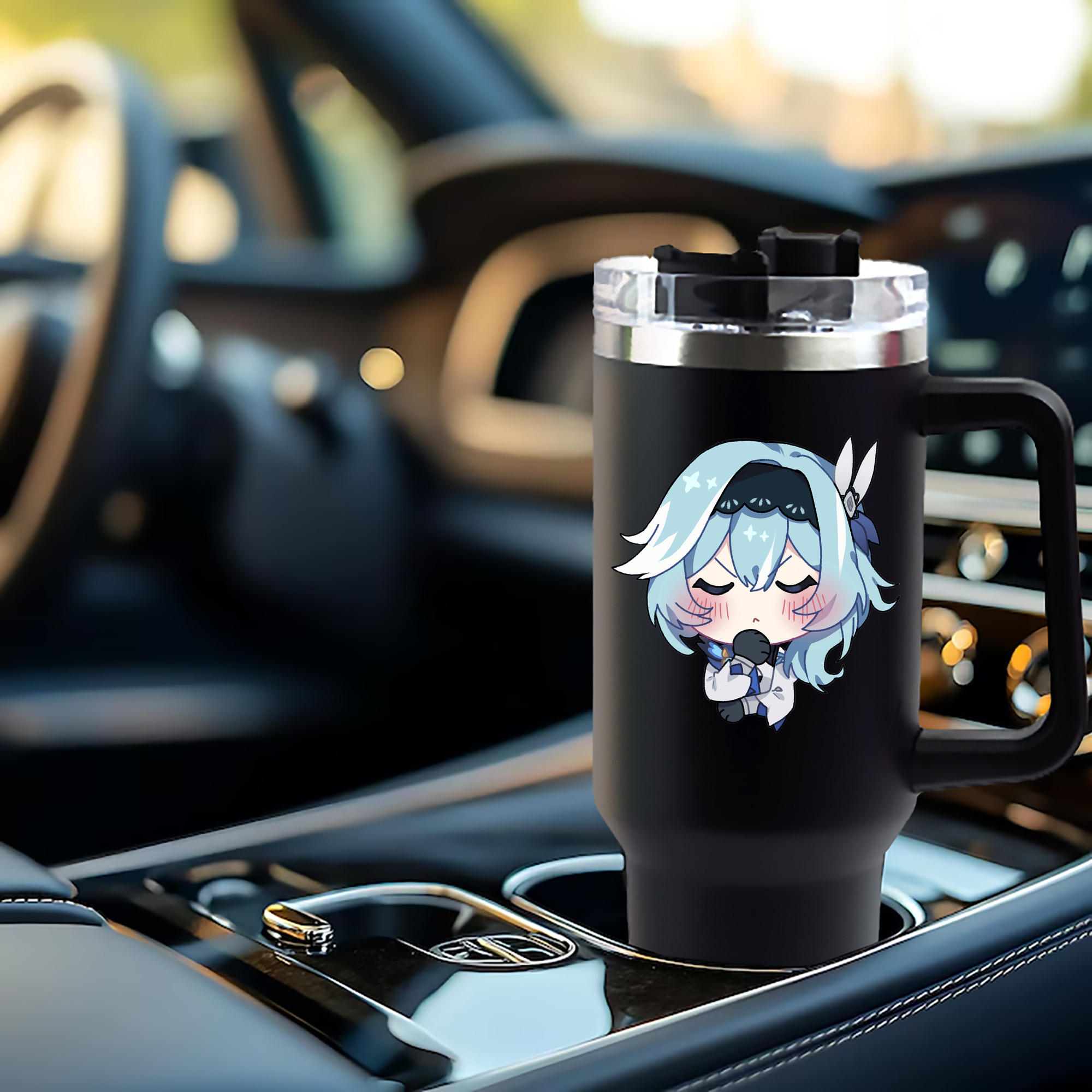 げんし神 优菈 ゆうら genshin Yūra 1200mL車用タンブラー - クリスタルステッカー（プラスチックストロー付き）