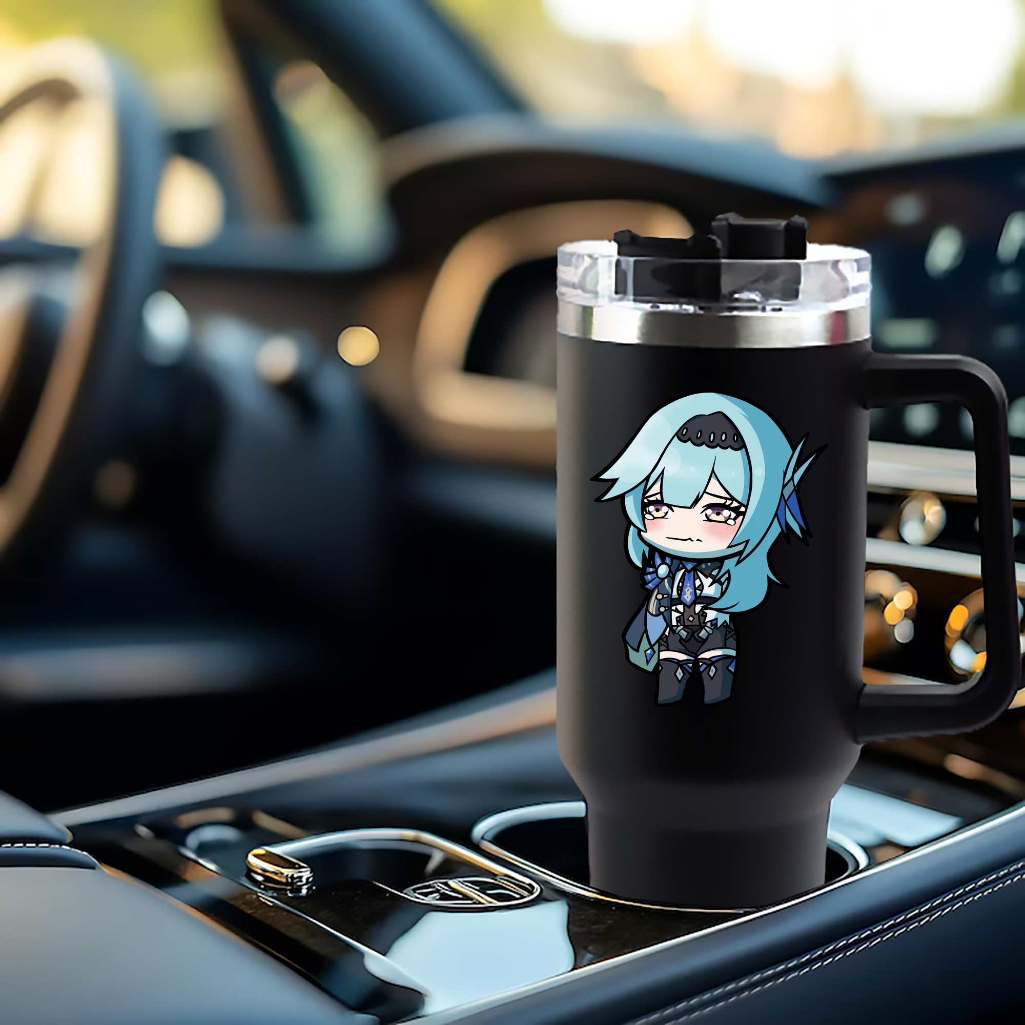 げんし神 优菈 ゆうら genshin Yūra 1200mL車用タンブラー - クリスタルステッカー（プラスチックストロー付き）