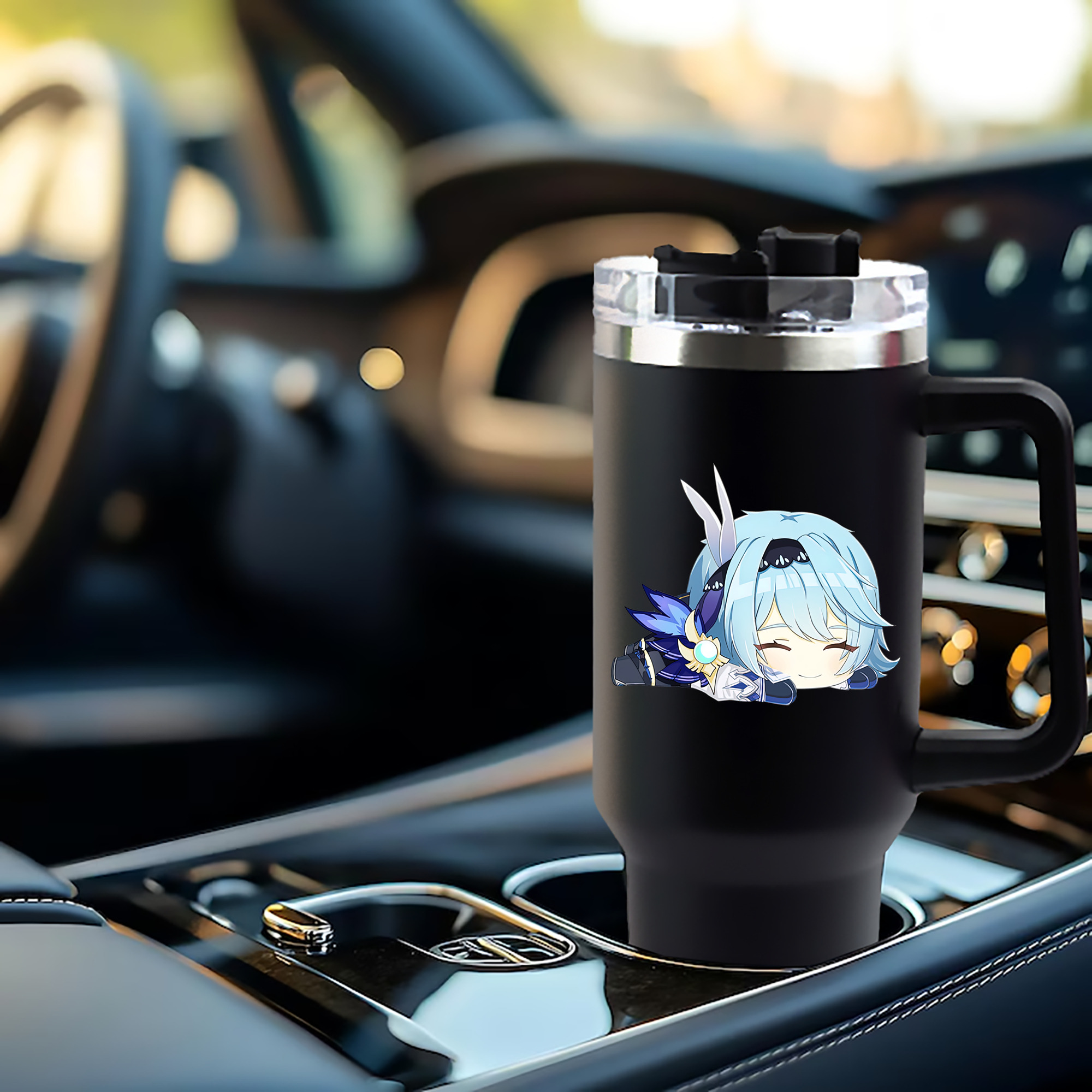げんし神 优菈 ゆうら genshin Yūra 1200mL車用タンブラー - クリスタルステッカー（プラスチックストロー付き）