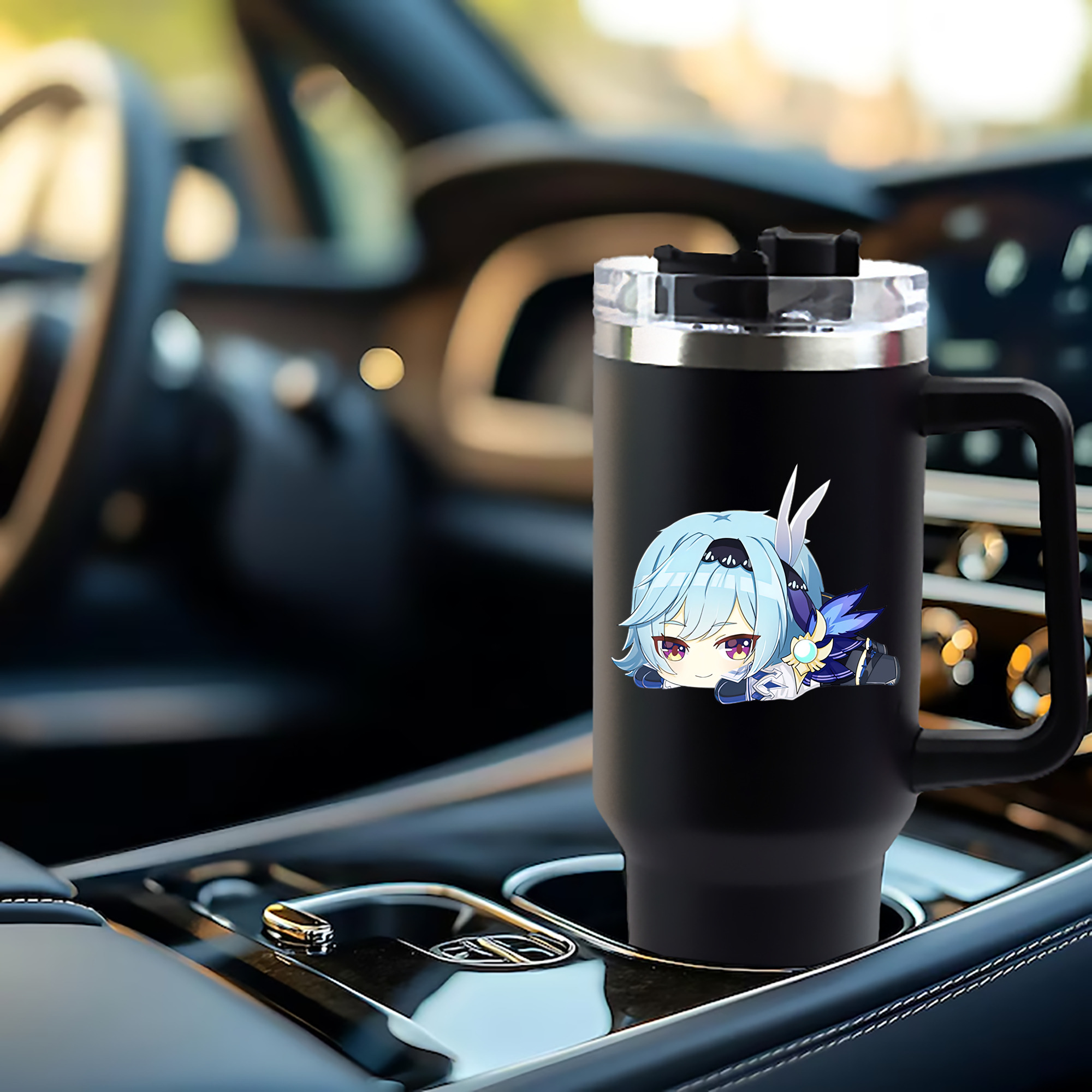 げんし神 优菈 ゆうら genshin Yūra 1200mL車用タンブラー - クリスタルステッカー（プラスチックストロー付き）