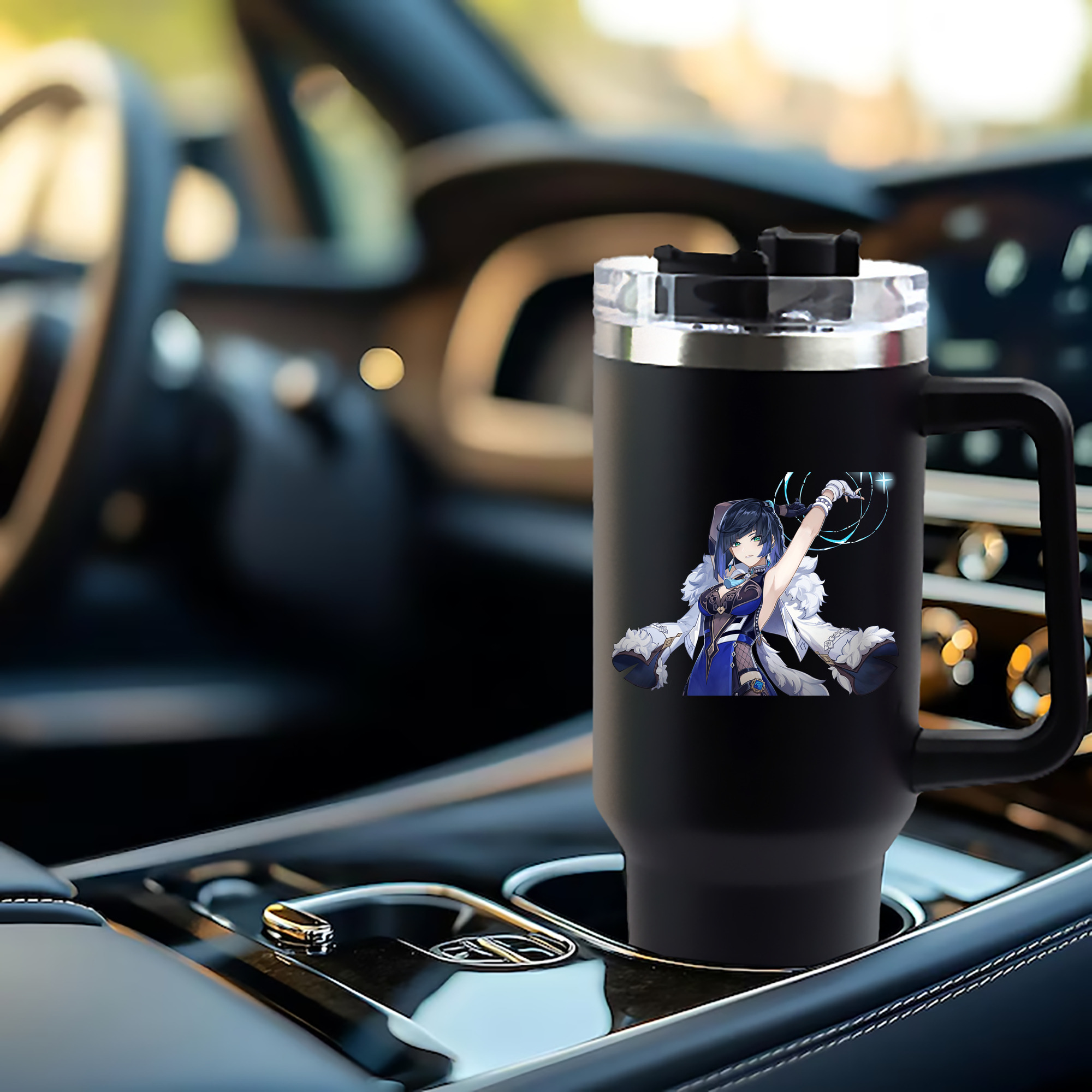 げんし神 夜兰 やらん genshin Yaran 1200mL車用タンブラー - クリスタルステッカー（プラスチックストロー付き）
