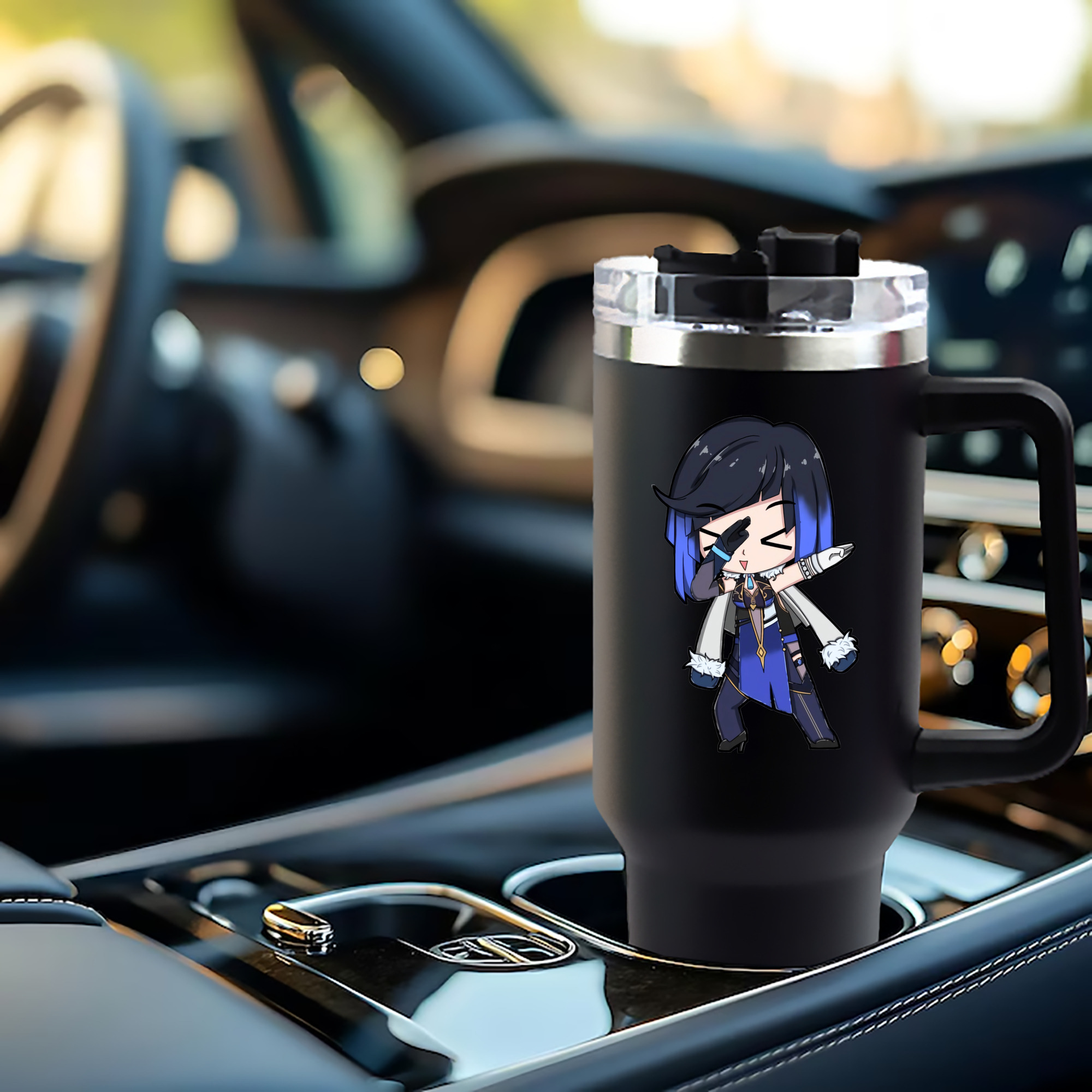 げんし神 夜兰 やらん genshin Yaran 1200mL車用タンブラー - クリスタルステッカー（プラスチックストロー付き）