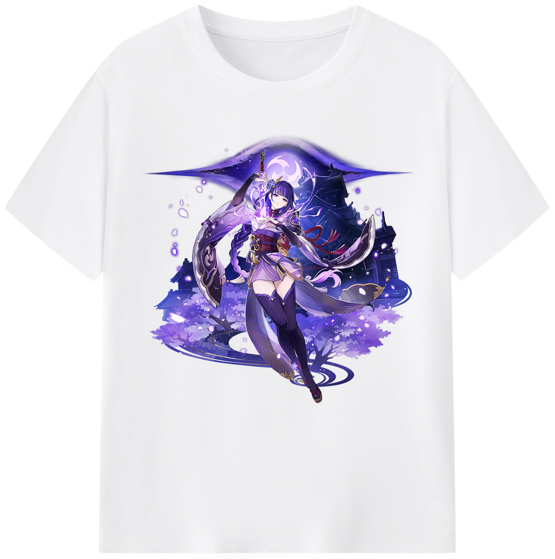 げんし神 雷電将軍 らいでんしょうぐん genshin Raiden Shogun 綿100％半袖Tシャツ（フロントプリント）