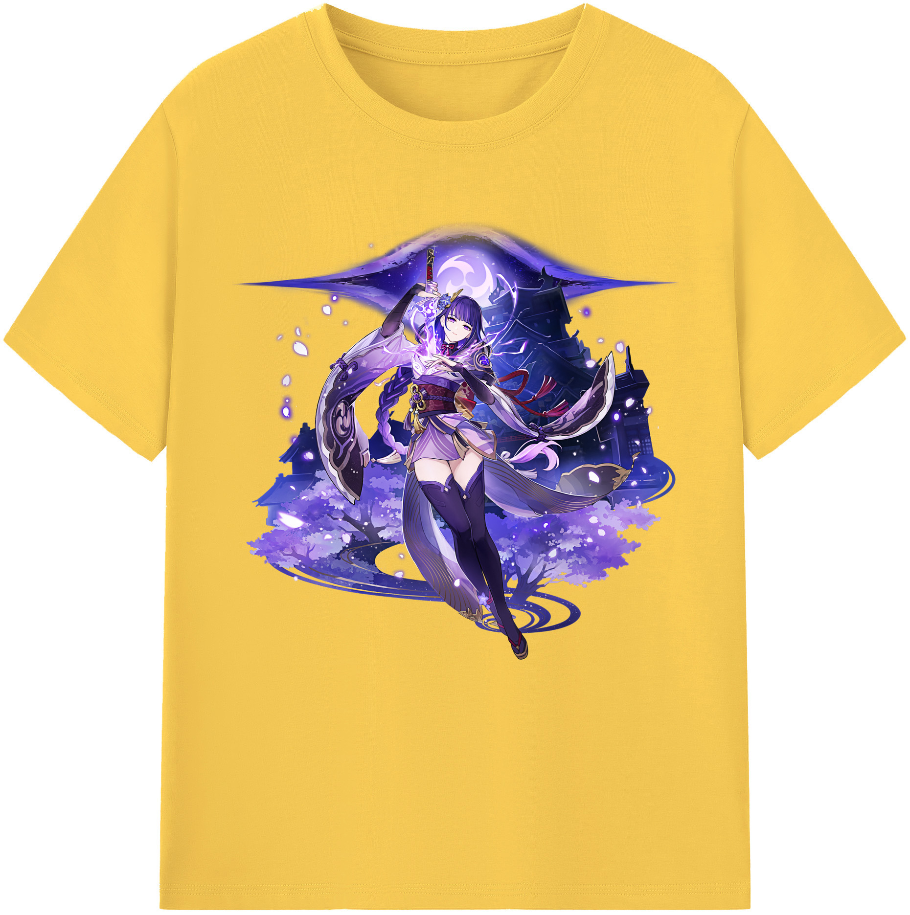 げんし神 雷電将軍 らいでんしょうぐん genshin Raiden Shogun 綿100％半袖Tシャツ（フロントプリント）