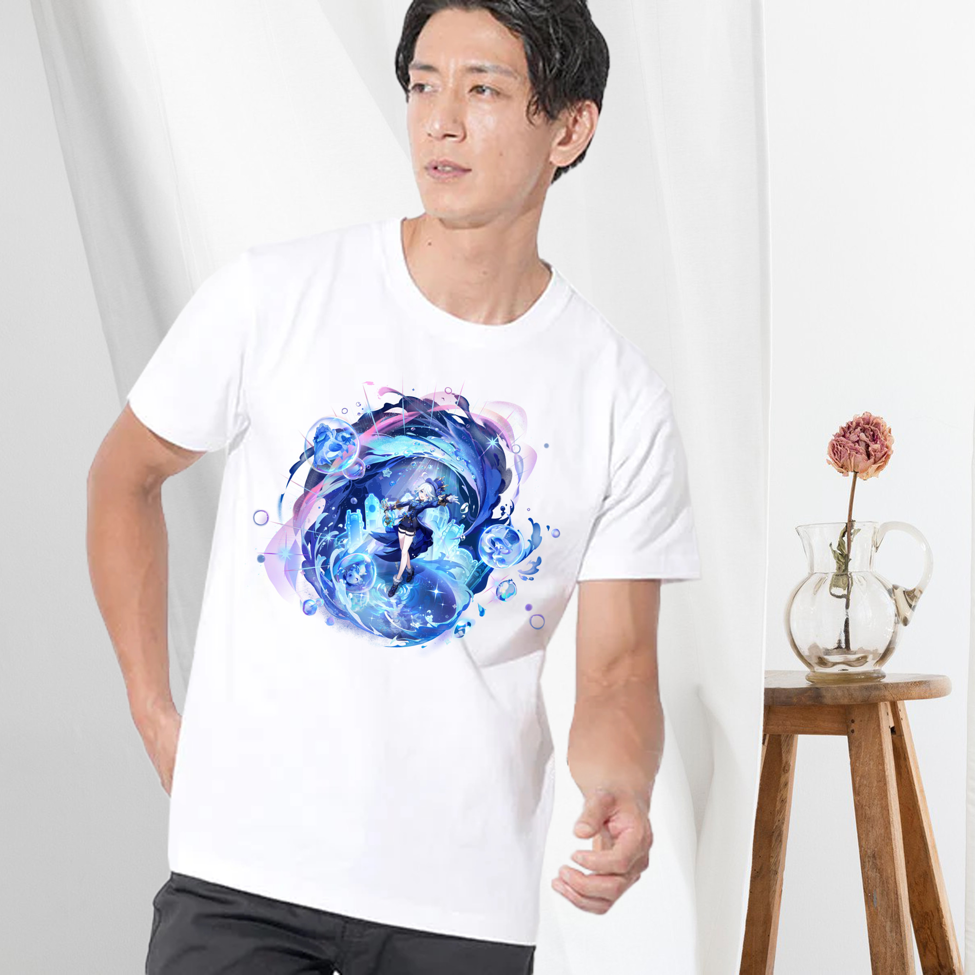 げんし神 フリーナ genshin Furina 綿100％半袖Tシャツ（フロントプリント）