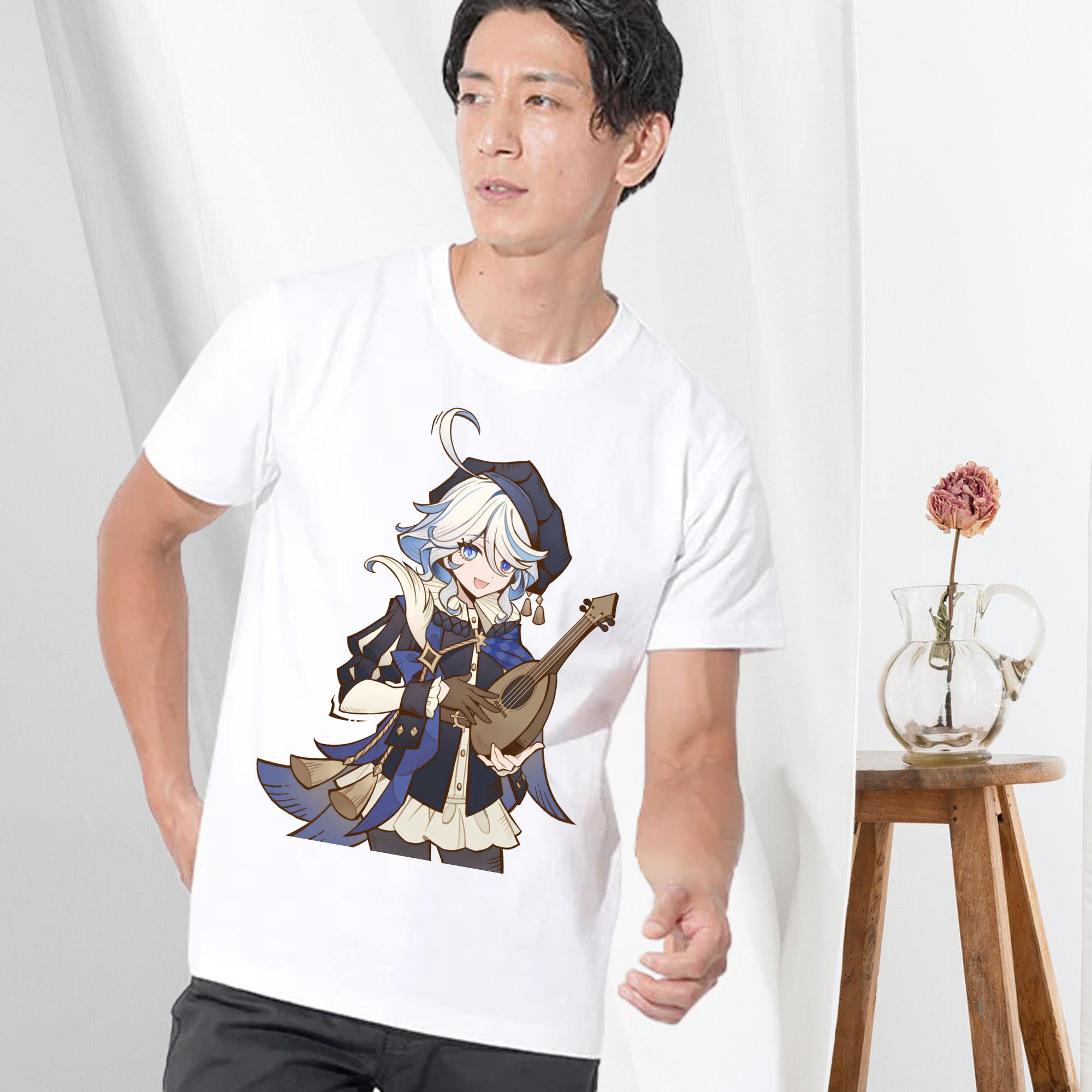 げんし神 フリーナ genshin Furina 綿100％半袖Tシャツ（フロントプリント）