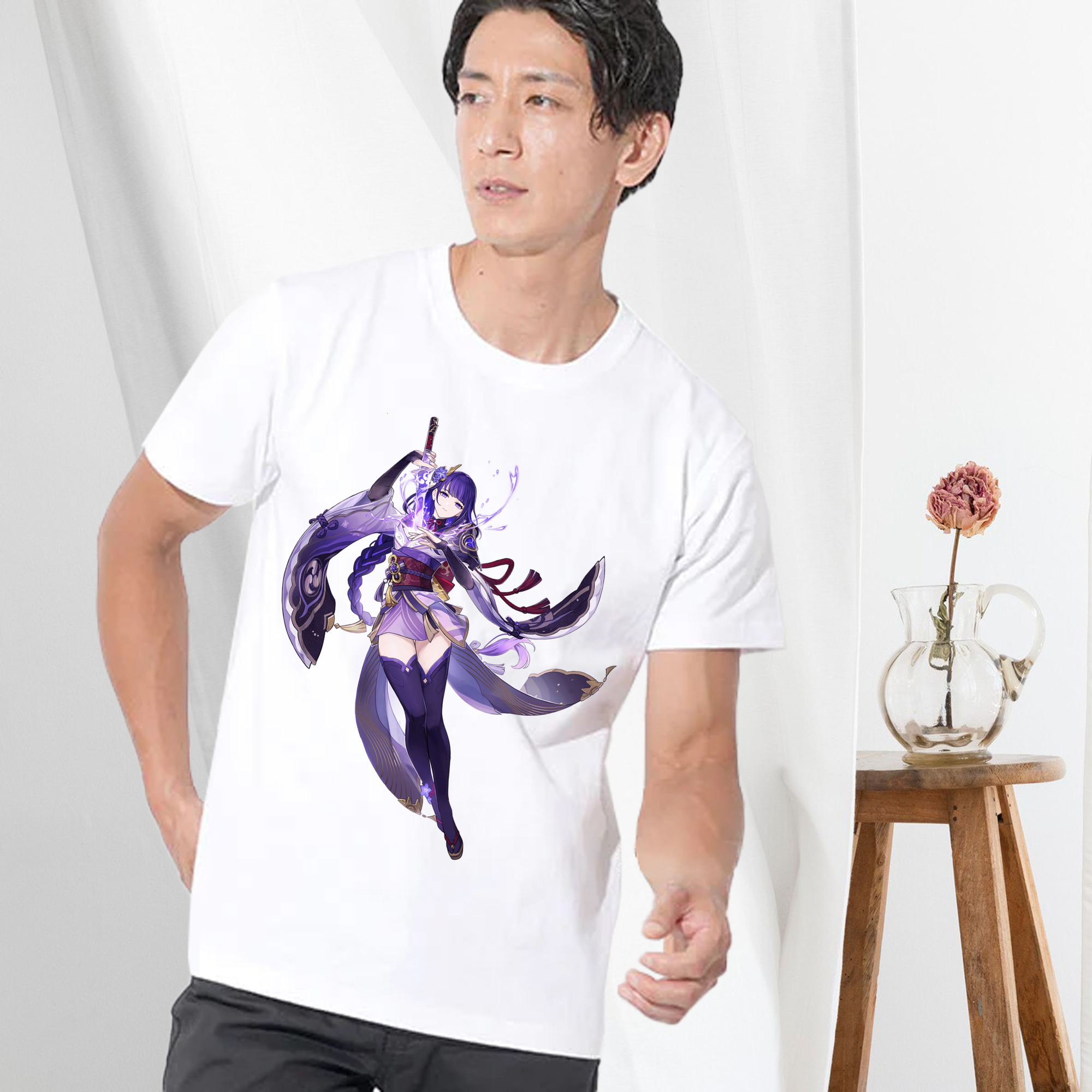 げんし神 雷電将軍 らいでんしょうぐん genshin Raiden Shogun 綿100％半袖Tシャツ（フロントプリント）
