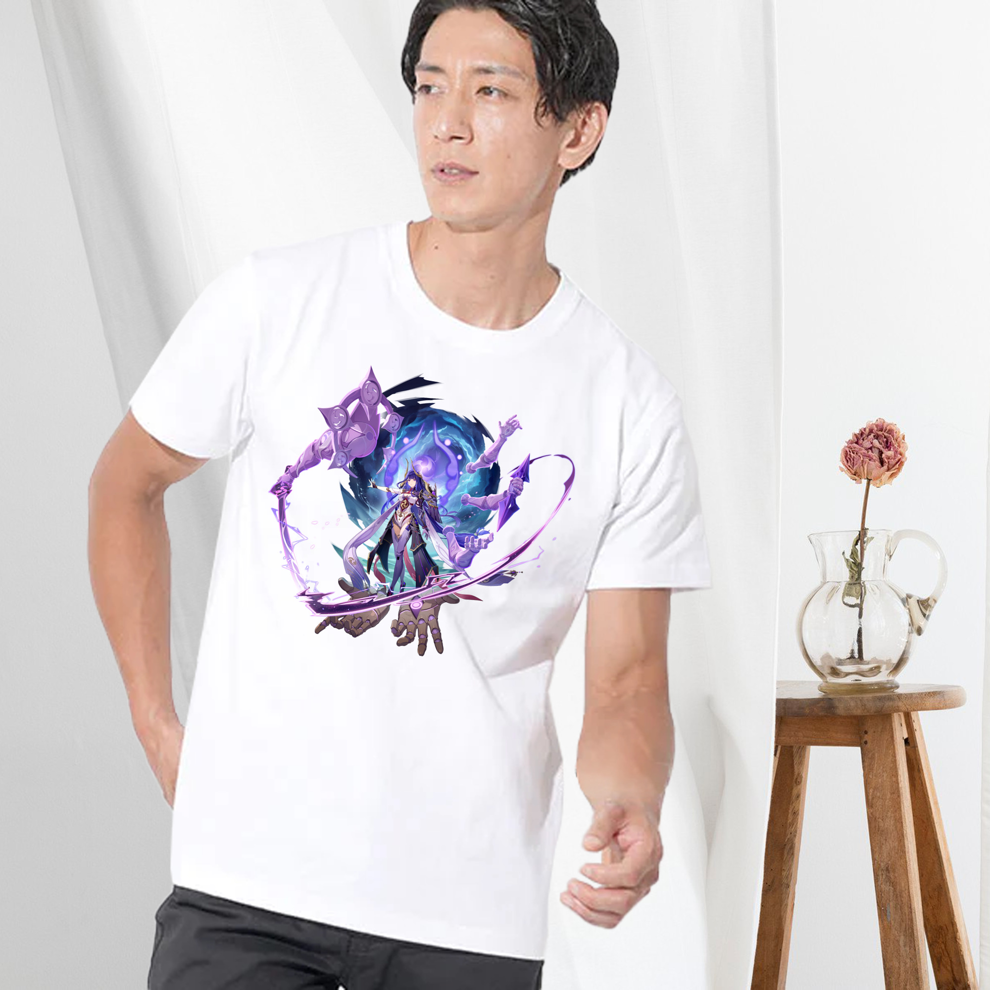 げんし神 雷電将軍 らいでんしょうぐん genshin Raiden Shogun 綿100％半袖Tシャツ（フロントプリント）