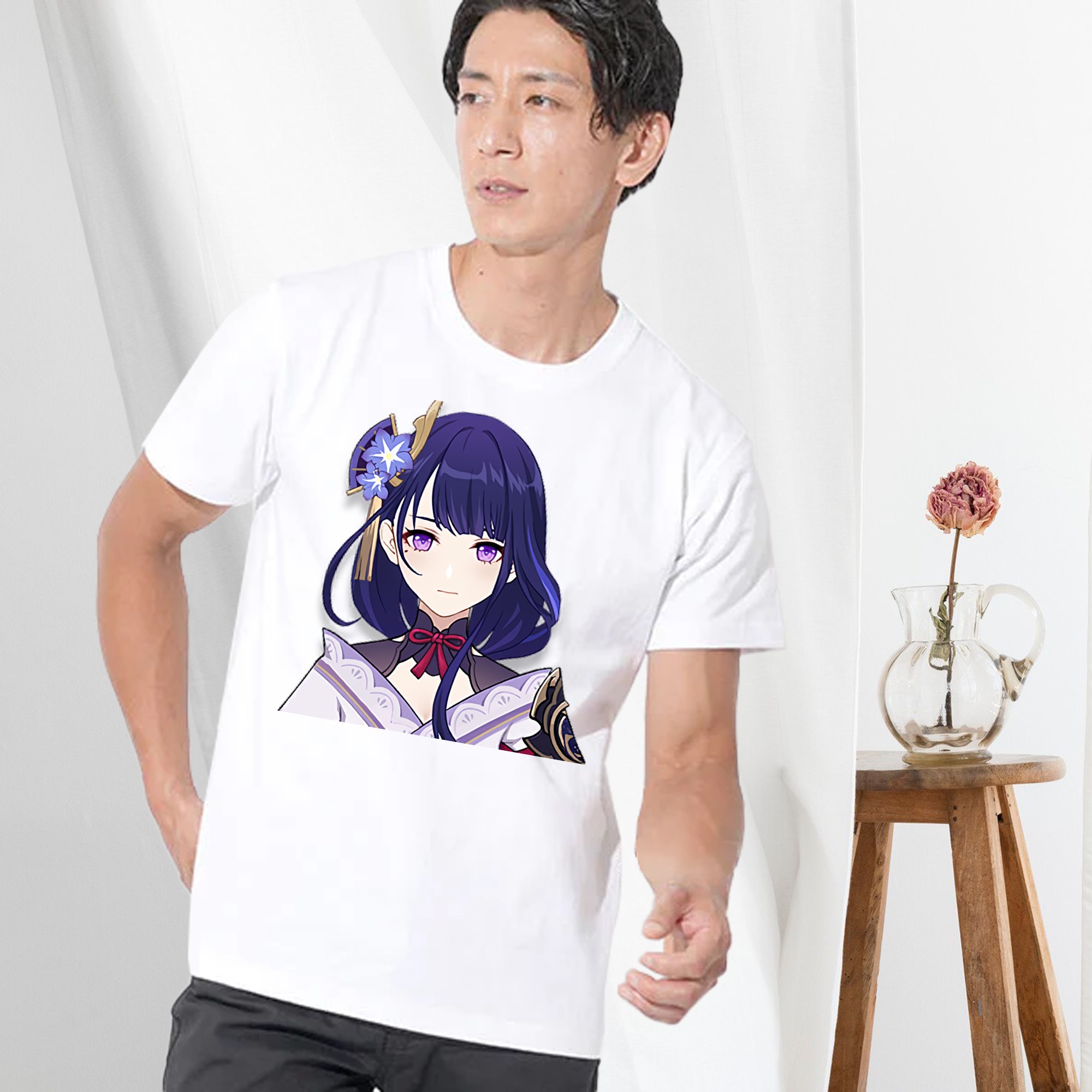 げんし神 雷電将軍 らいでんしょうぐん genshin Raiden Shogun 綿100％半袖Tシャツ（フロントプリント）