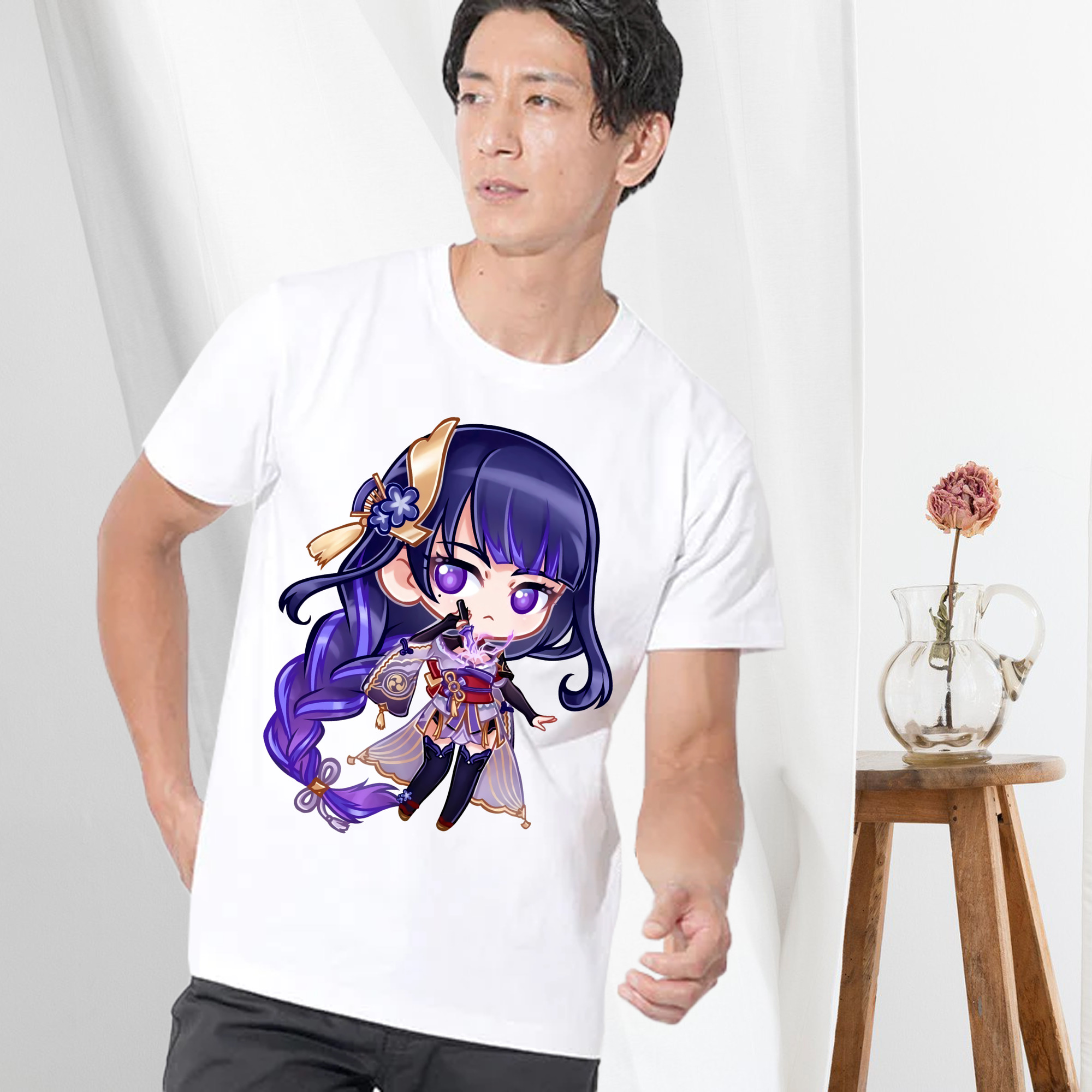 げんし神 雷電将軍 らいでんしょうぐん genshin Raiden Shogun 綿100％半袖Tシャツ（フロントプリント）