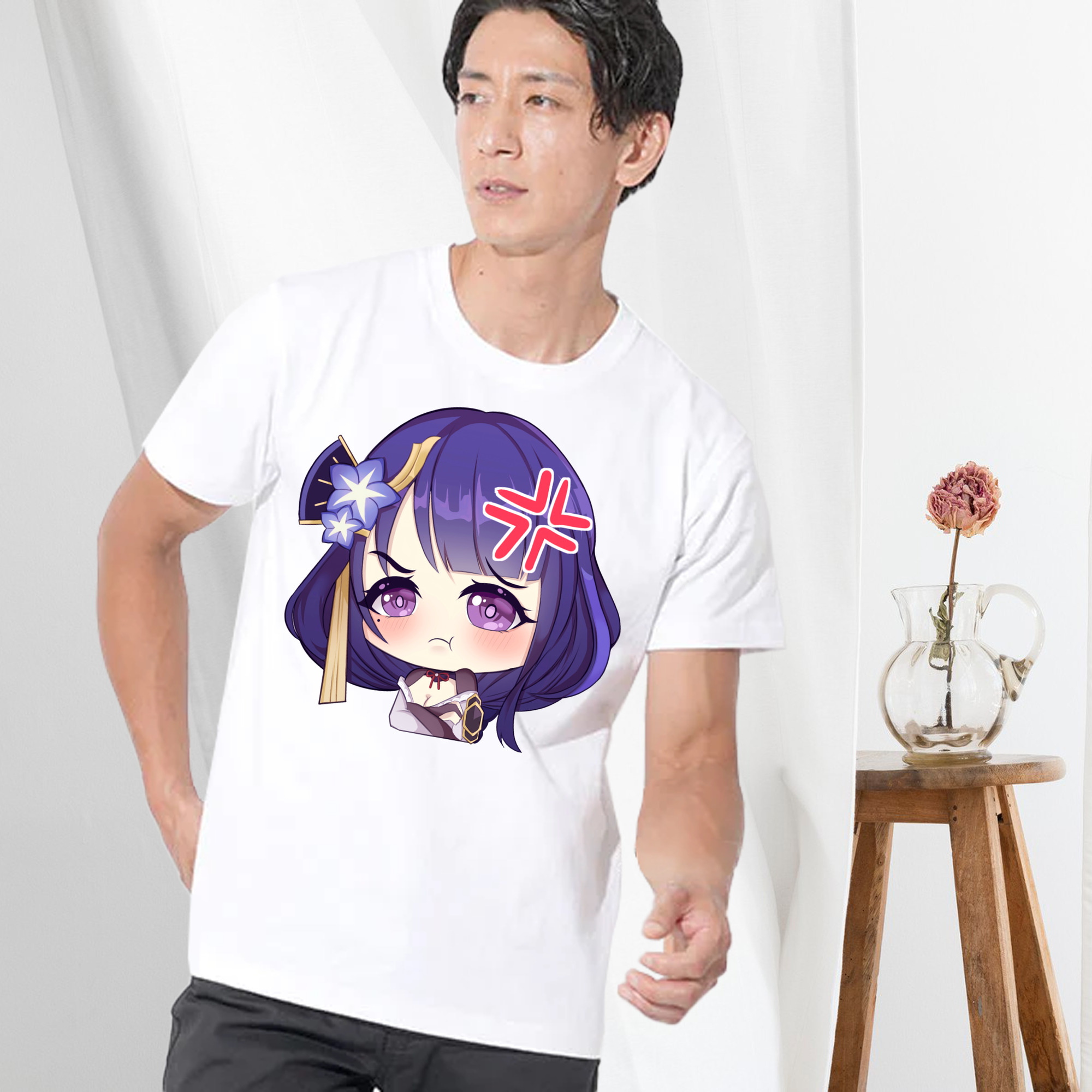 げんし神 雷電将軍 らいでんしょうぐん genshin Raiden Shogun 綿100％半袖Tシャツ（フロントプリント）