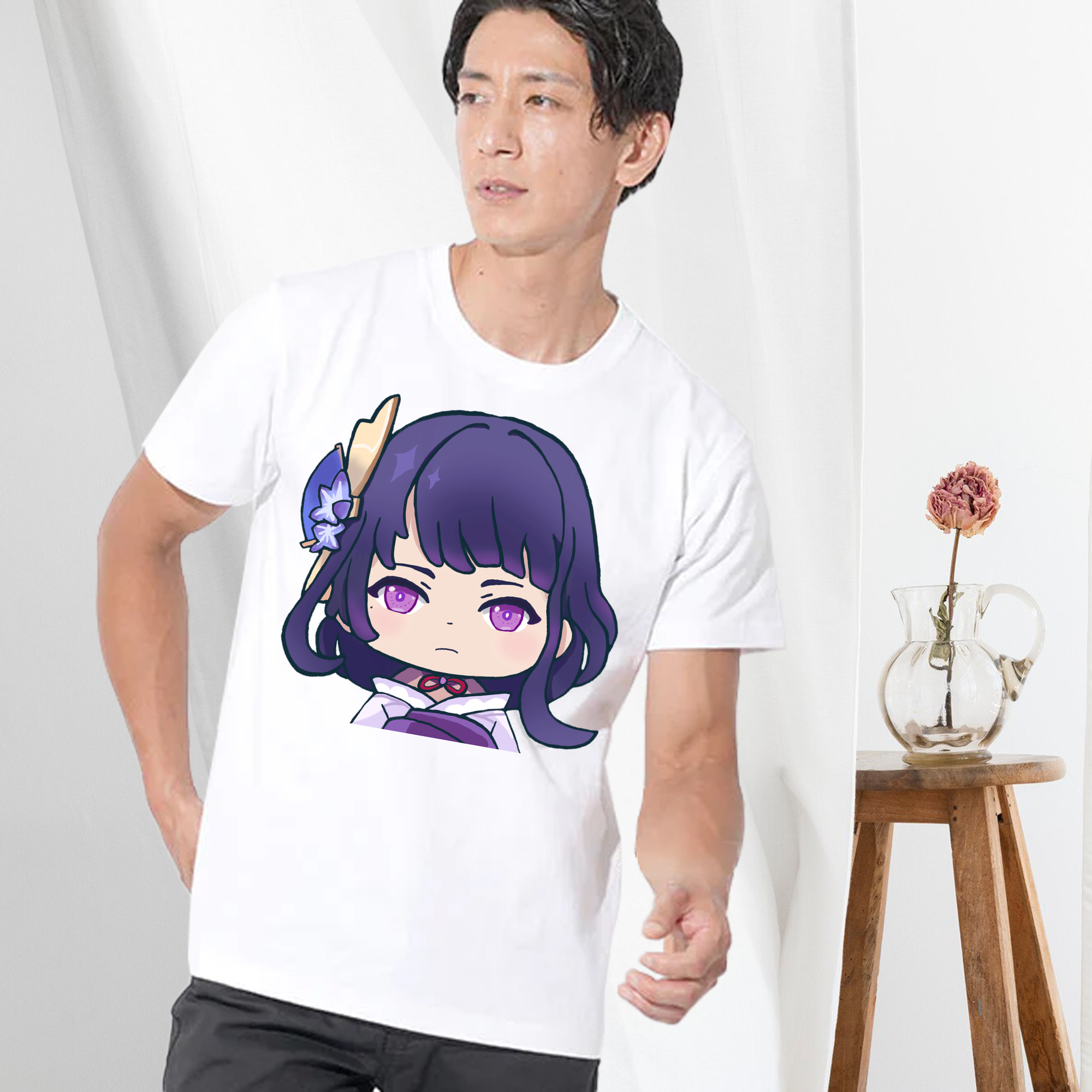 げんし神 雷電将軍 らいでんしょうぐん genshin Raiden Shogun 綿100％半袖Tシャツ（フロントプリント）