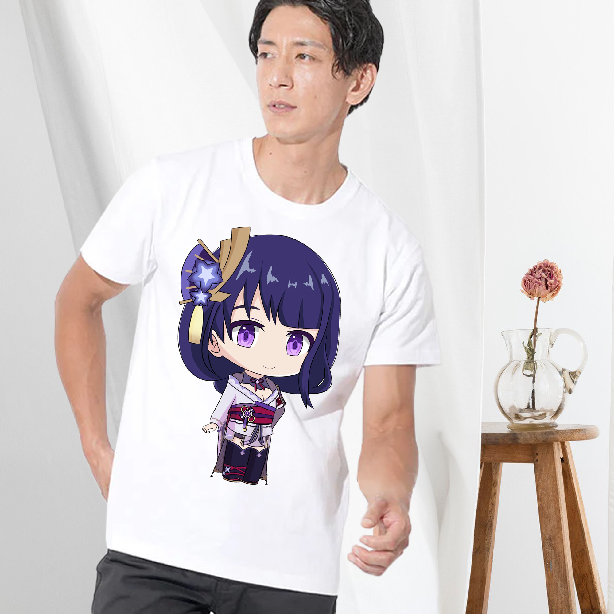 げんし神 雷電将軍 らいでんしょうぐん genshin Raiden Shogun 綿100％半袖Tシャツ（フロントプリント）