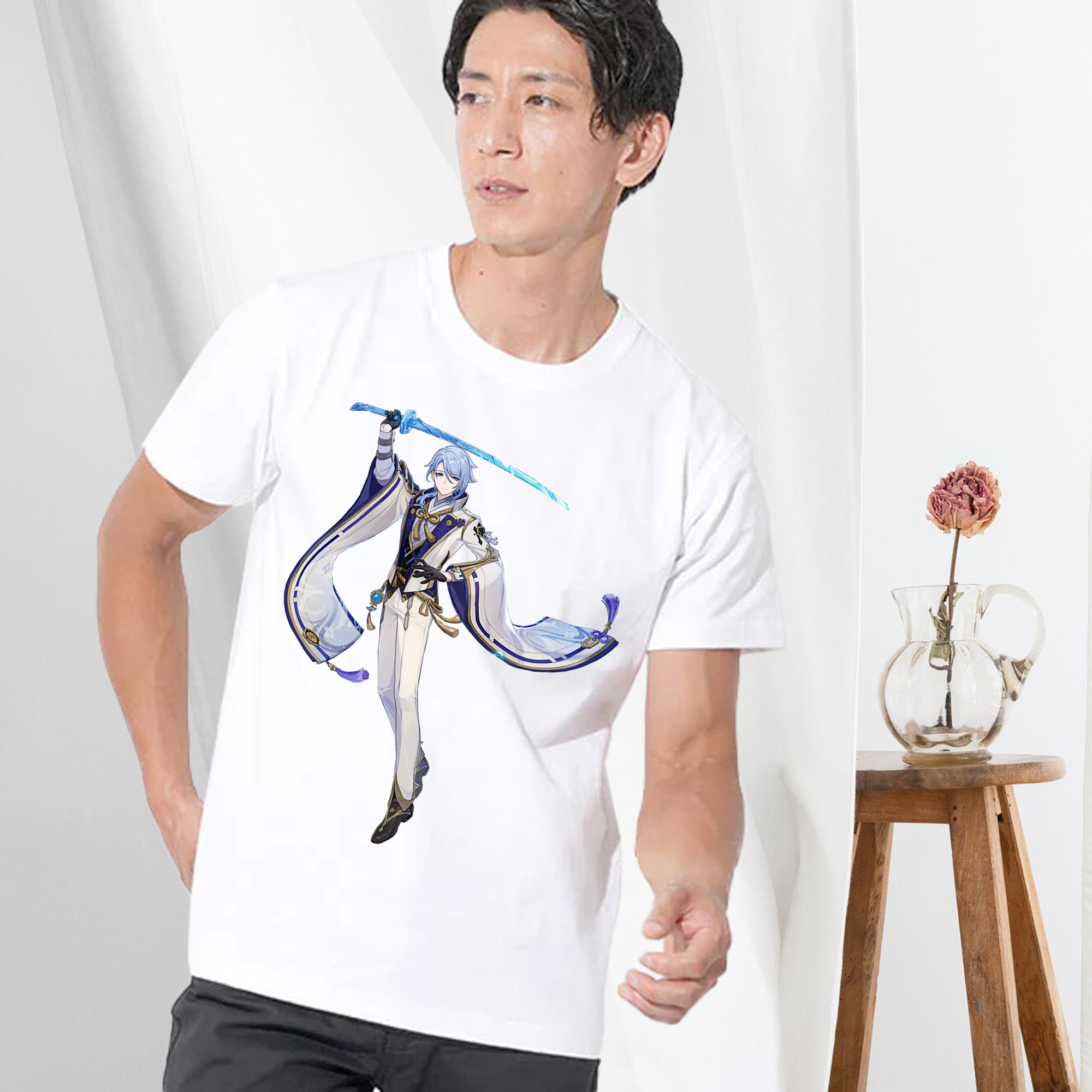 げんし神 神里綾人 かみさとあやと genshin Kamisato Ayato 綿100％半袖Tシャツ（フロントプリント）