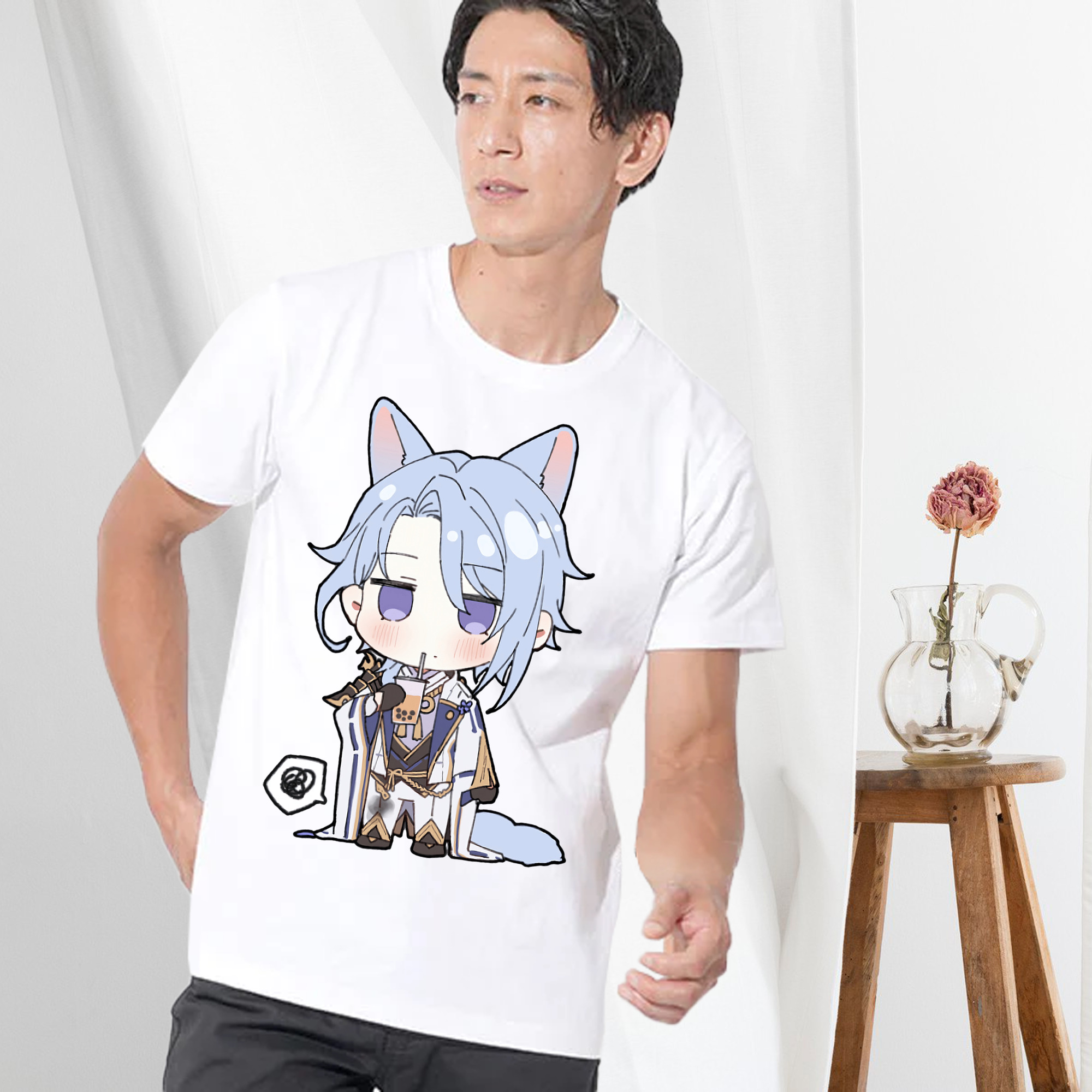 げんし神 神里綾人 かみさとあやと genshin Kamisato Ayato 綿100％半袖Tシャツ（フロントプリント）