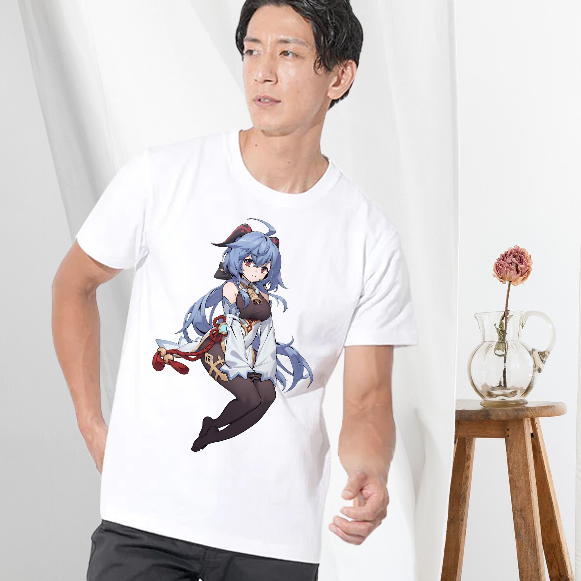 げんし神 甘雨 かんう genshin Ganyu 綿100％半袖Tシャツ（フロントプリント）