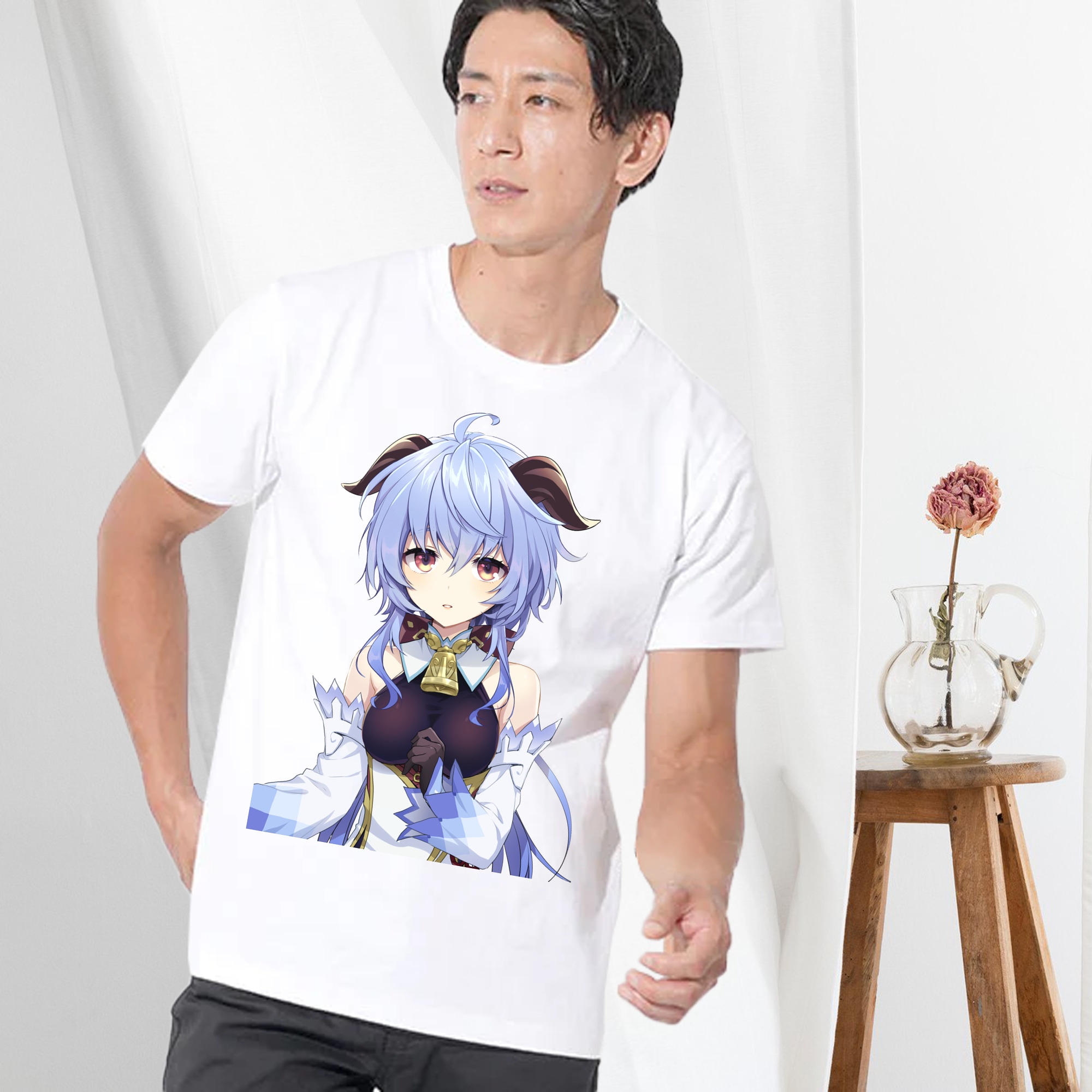 げんし神 甘雨 かんう genshin Ganyu 綿100％半袖Tシャツ（フロントプリント）