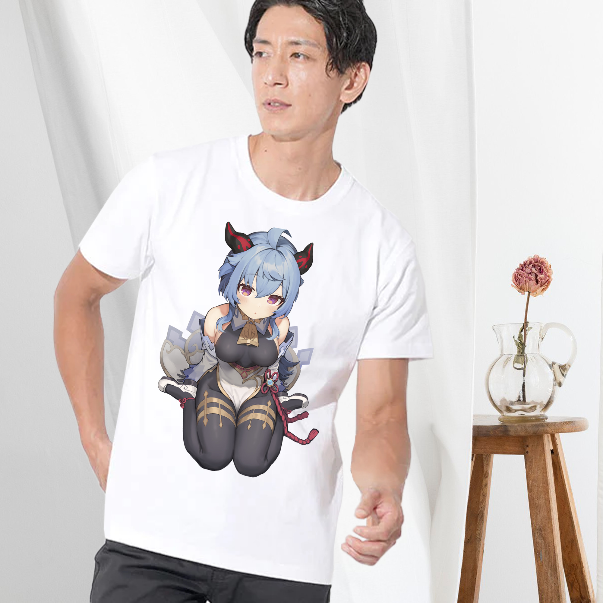 げんし神 甘雨 かんう genshin Ganyu 綿100％半袖Tシャツ（フロントプリント）