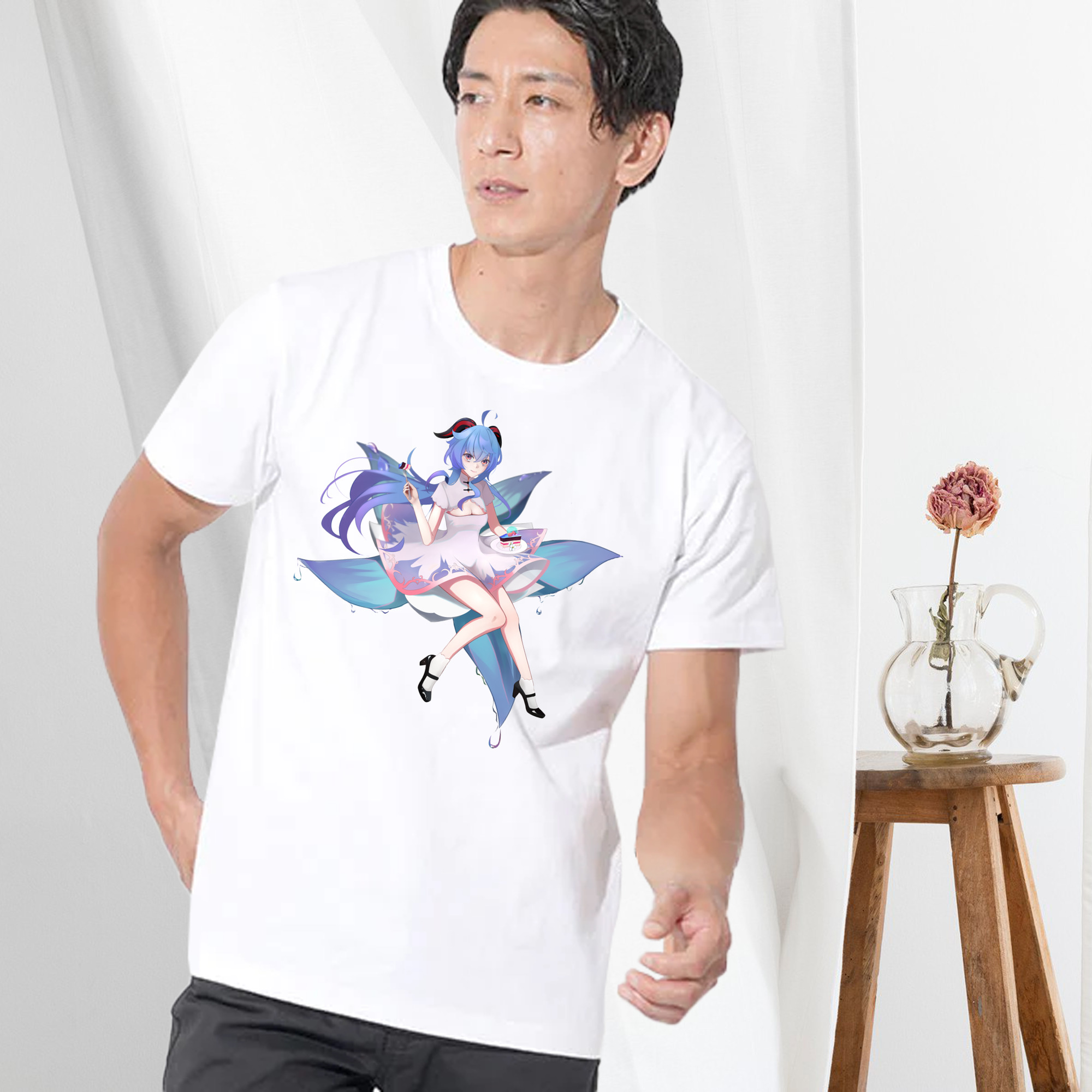 げんし神 甘雨 かんう genshin Ganyu 綿100％半袖Tシャツ（フロントプリント）