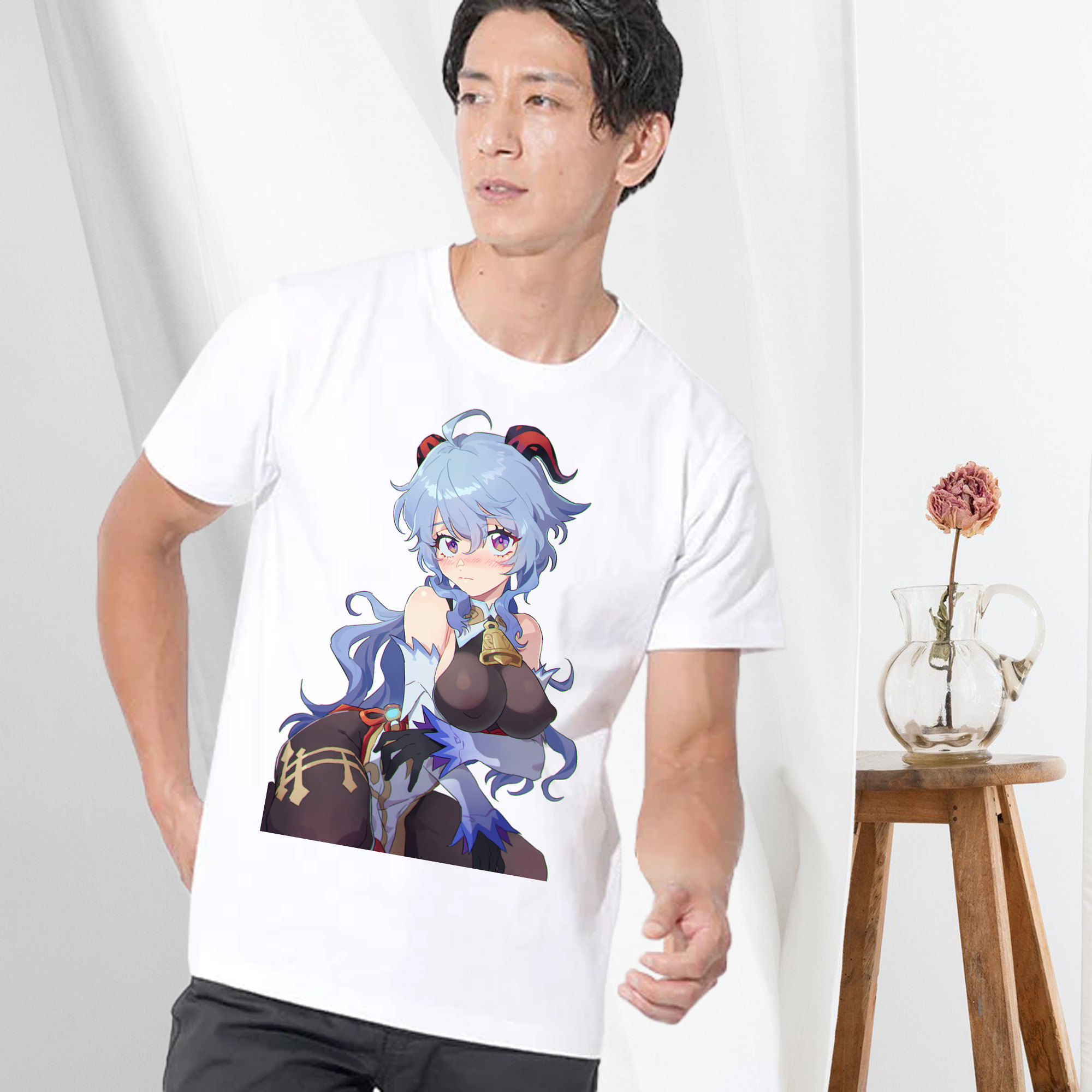 げんし神 甘雨 かんう genshin Ganyu 綿100％半袖Tシャツ（フロントプリント）