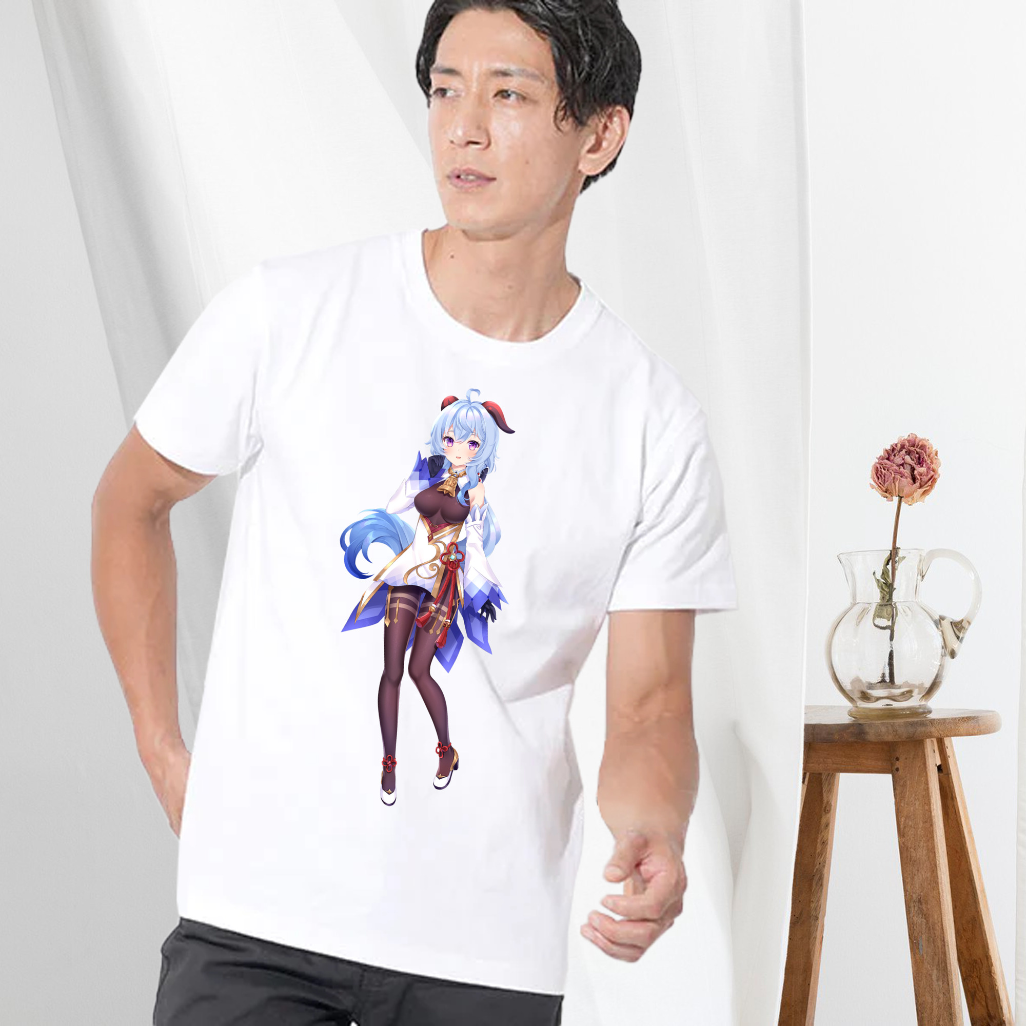 げんし神 甘雨 かんう genshin Ganyu 綿100％半袖Tシャツ（フロントプリント）