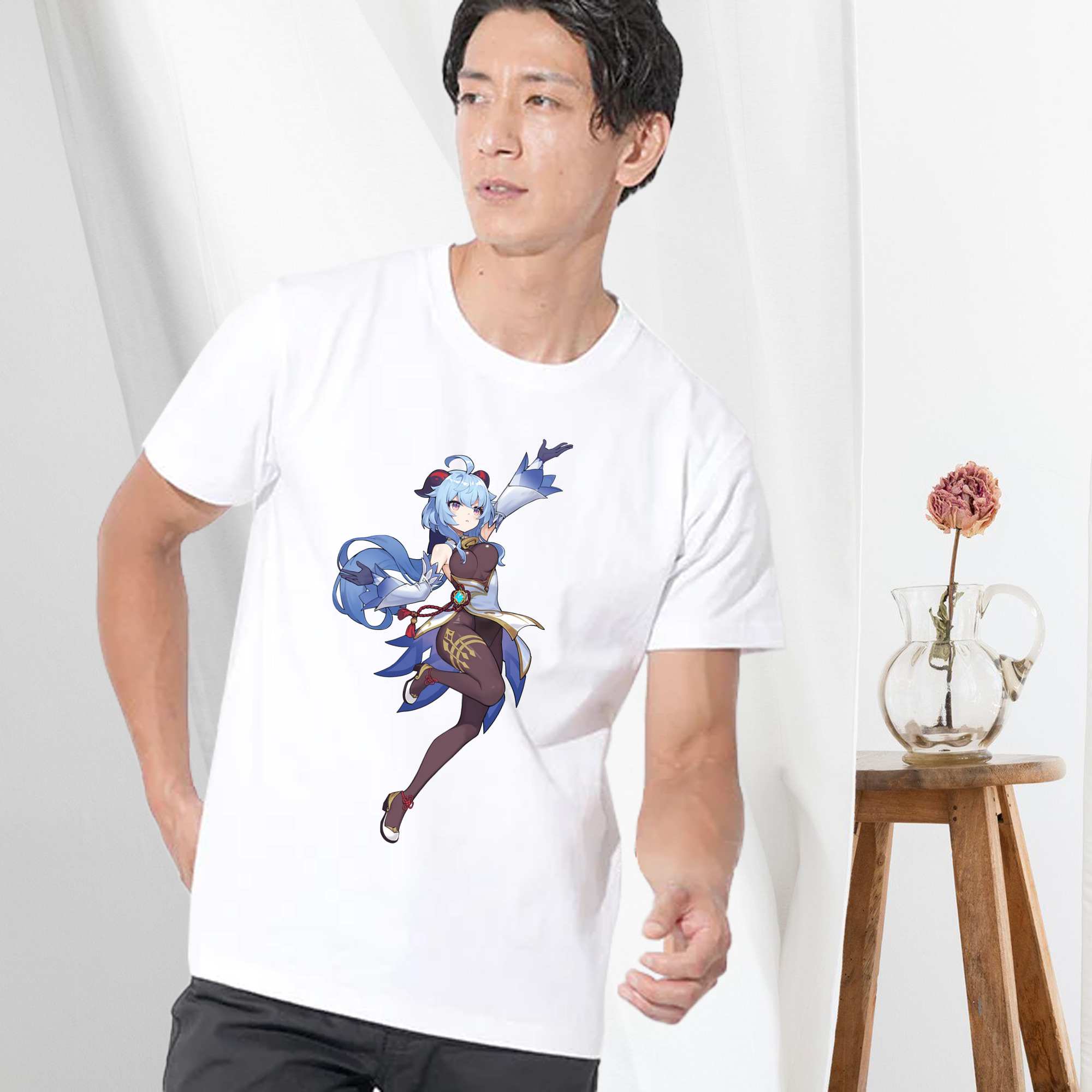 げんし神 甘雨 かんう genshin Ganyu 綿100％半袖Tシャツ（フロントプリント）