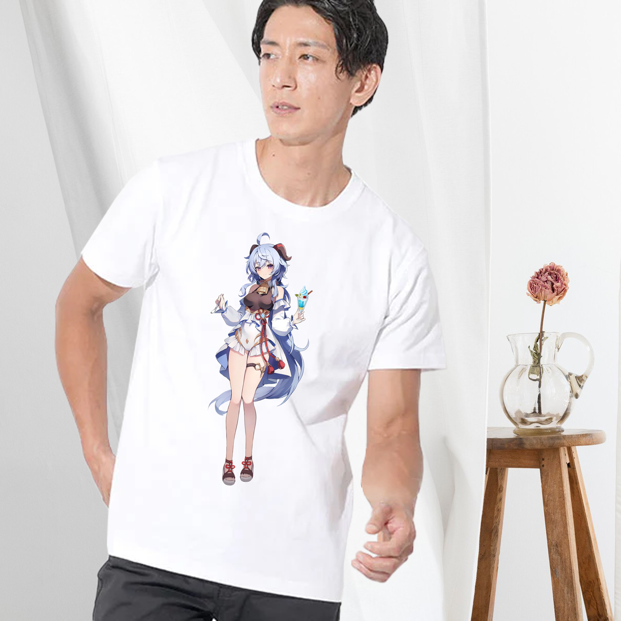 げんし神 甘雨 かんう genshin Ganyu 綿100％半袖Tシャツ（フロントプリント）