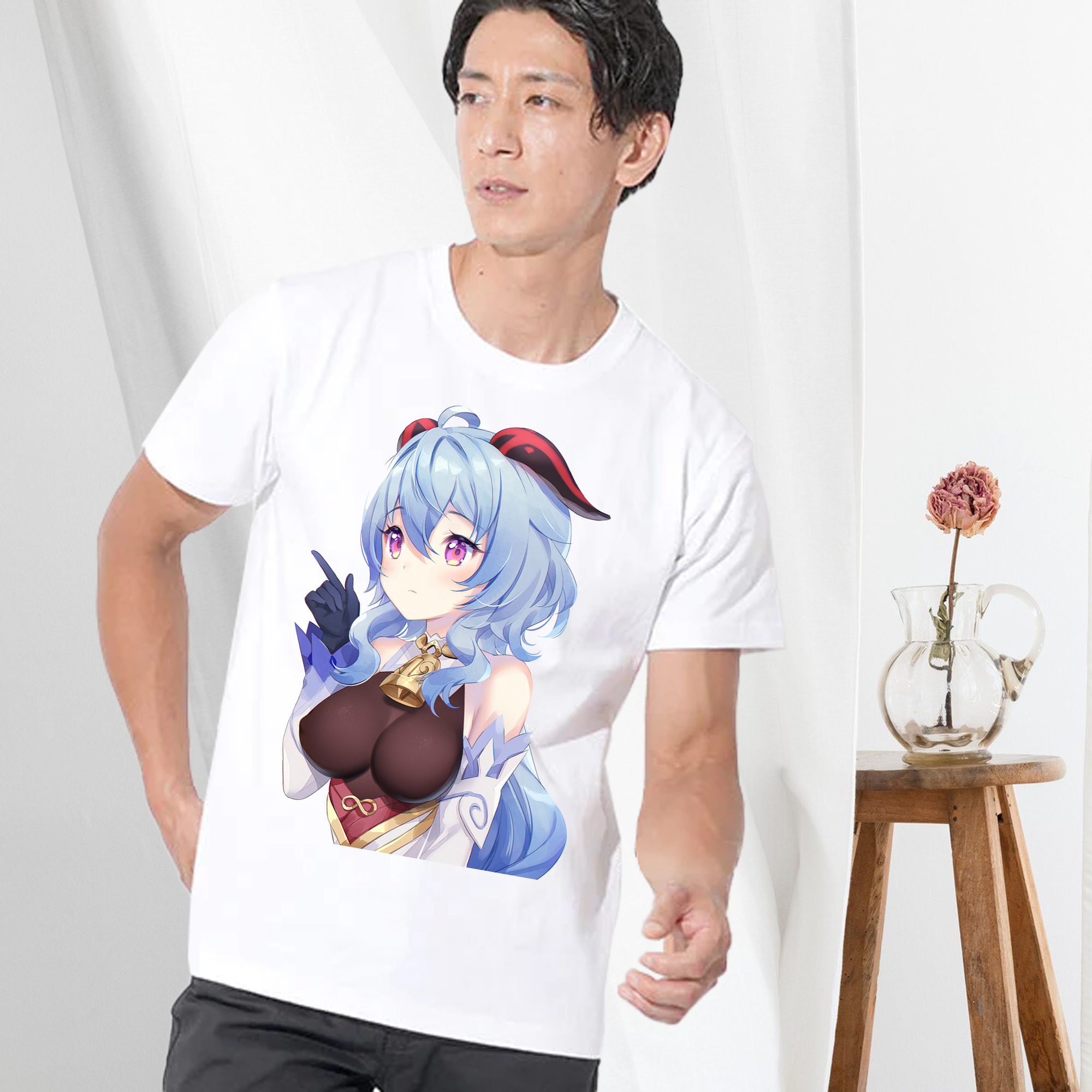 げんし神 甘雨 かんう genshin Ganyu 綿100％半袖Tシャツ（フロントプリント）