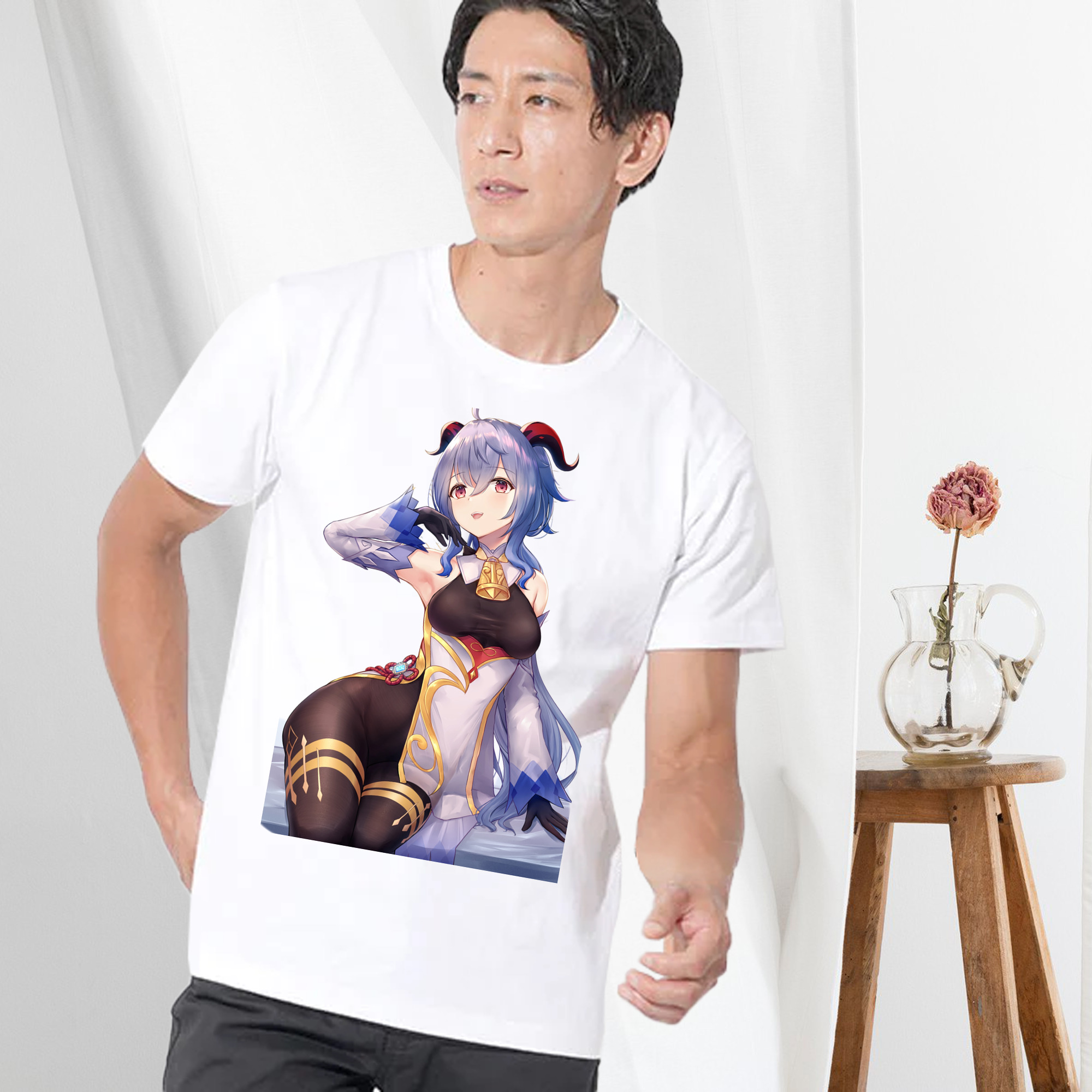 げんし神 甘雨 かんう genshin Ganyu 綿100％半袖Tシャツ（フロントプリント）