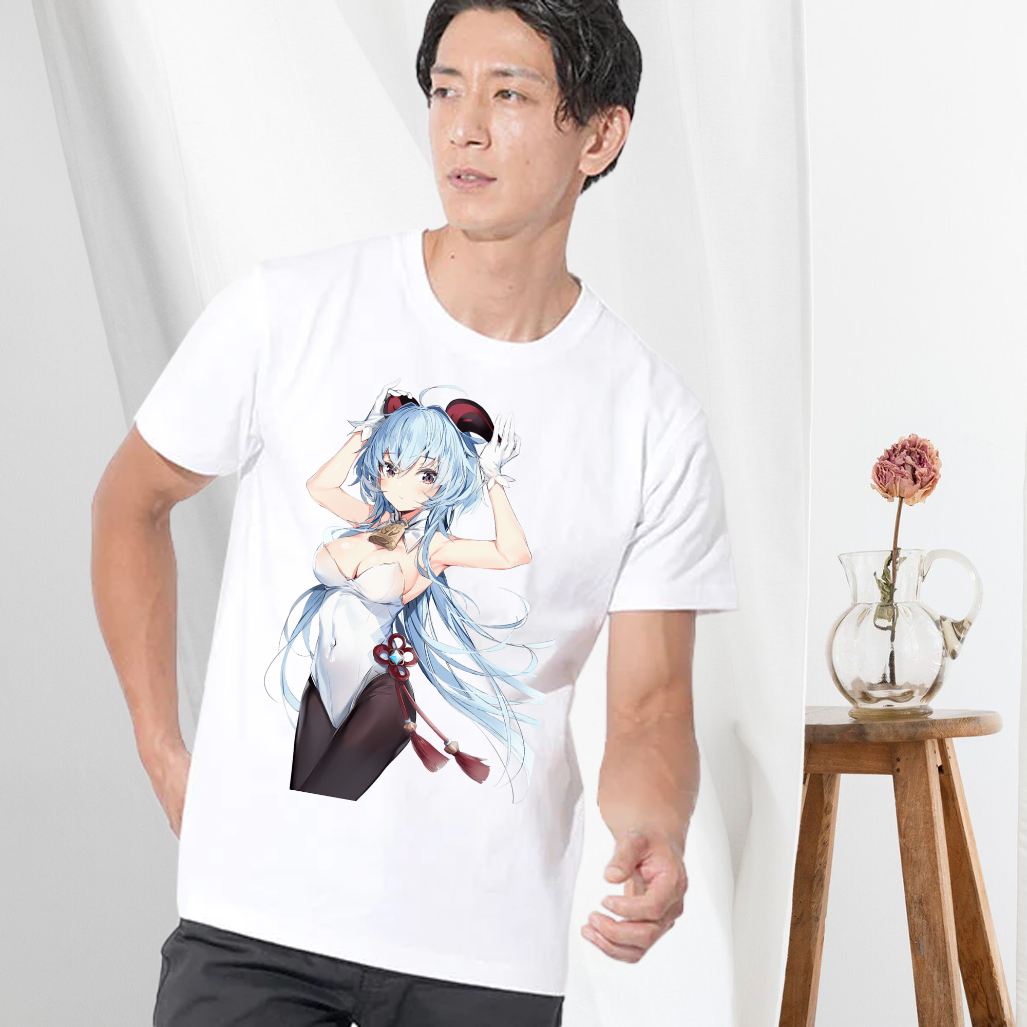 げんし神 甘雨 かんう genshin Ganyu 綿100％半袖Tシャツ（フロントプリント）