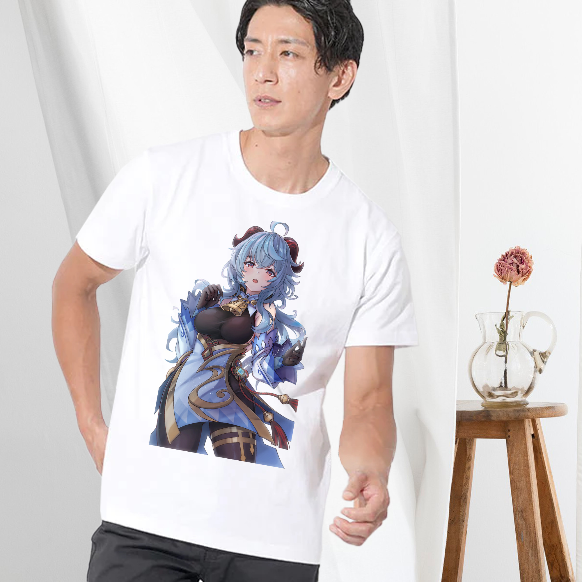 げんし神 甘雨 かんう genshin Ganyu 綿100％半袖Tシャツ（フロントプリント）