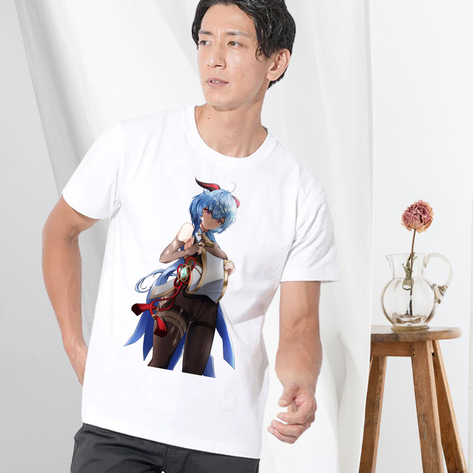 げんし神 甘雨 かんう genshin Ganyu 綿100％半袖Tシャツ（フロントプリント）