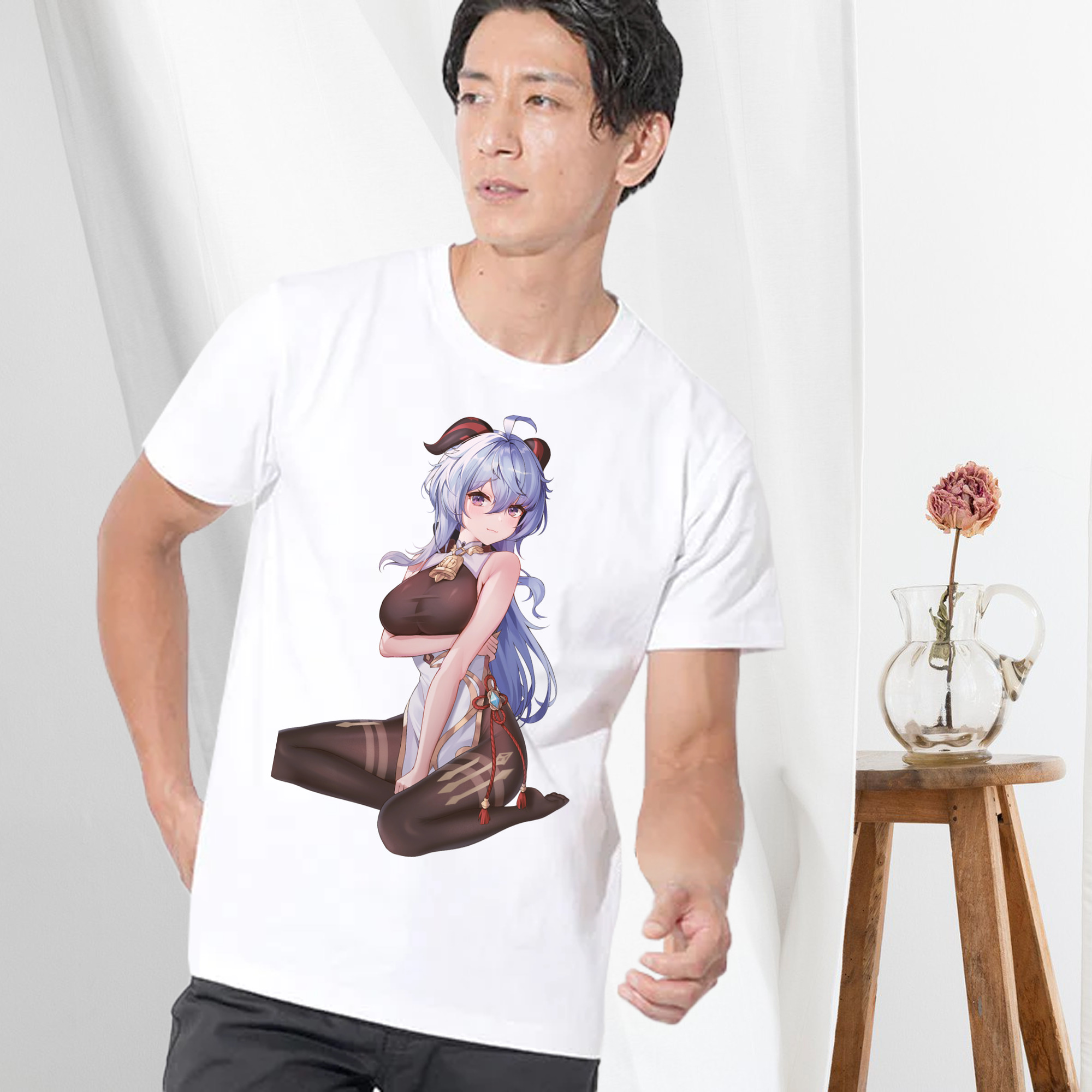 げんし神 甘雨 かんう genshin Ganyu 綿100％半袖Tシャツ（フロントプリント）