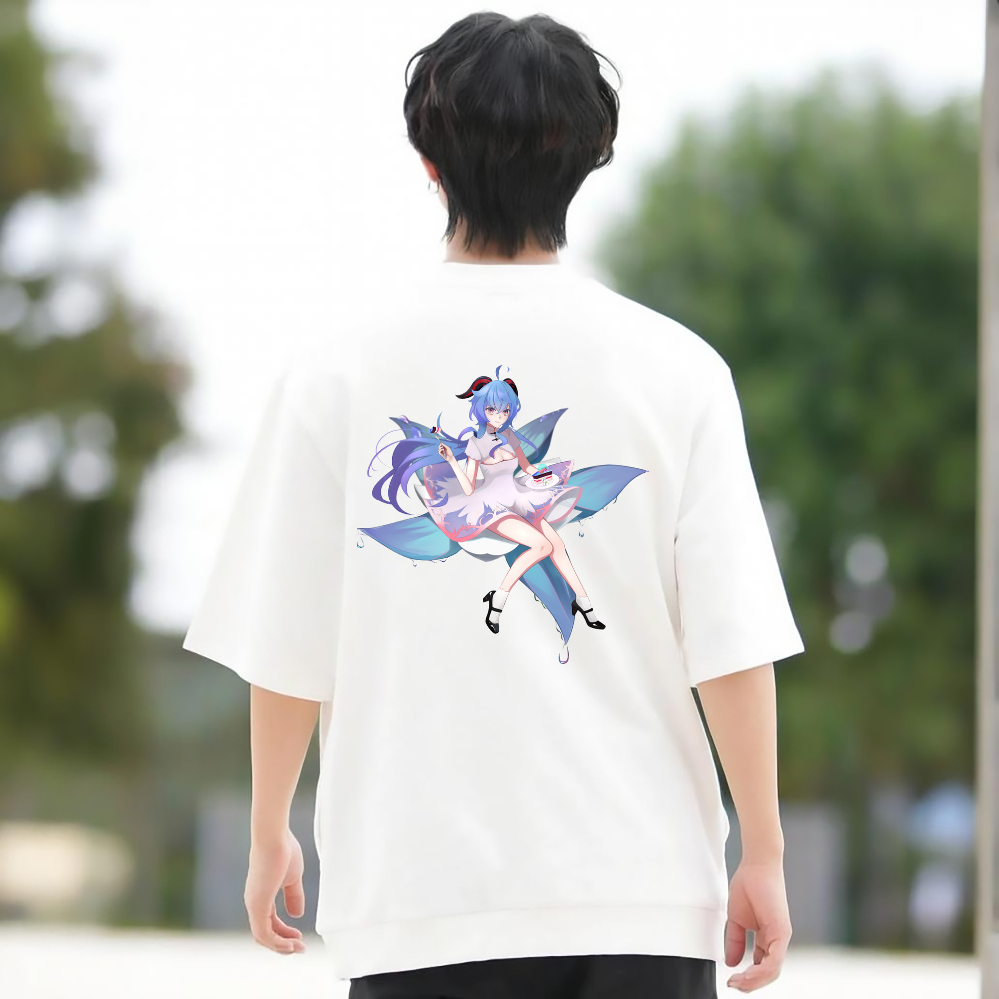 げんし神 甘雨 かんう genshin Ganyu 綿100％半袖Tシャツ（背面プリント）