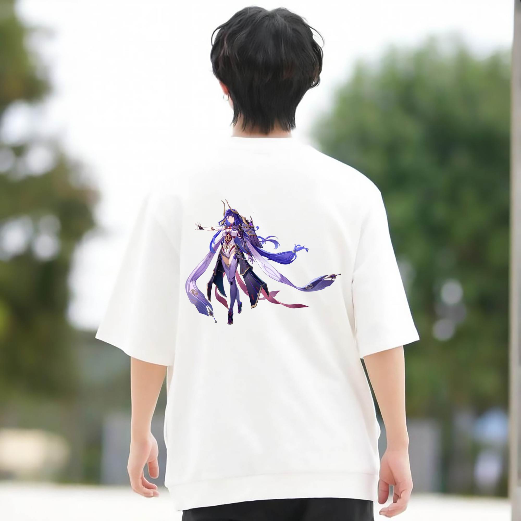 げんし神 雷電将軍 らいでんしょうぐん genshin Raiden Shogun 綿100％半袖Tシャツ（背面プリント）