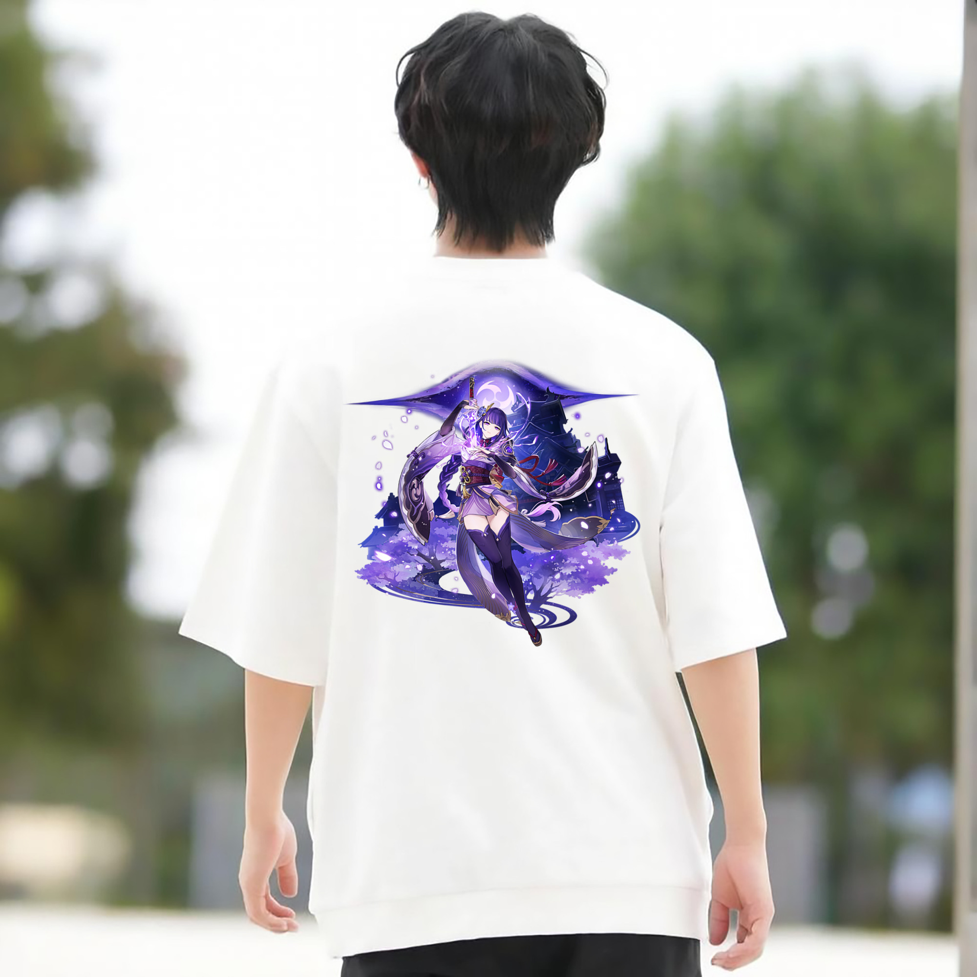 げんし神 雷電将軍 らいでんしょうぐん genshin Raiden Shogun 綿100％半袖Tシャツ（背面プリント）